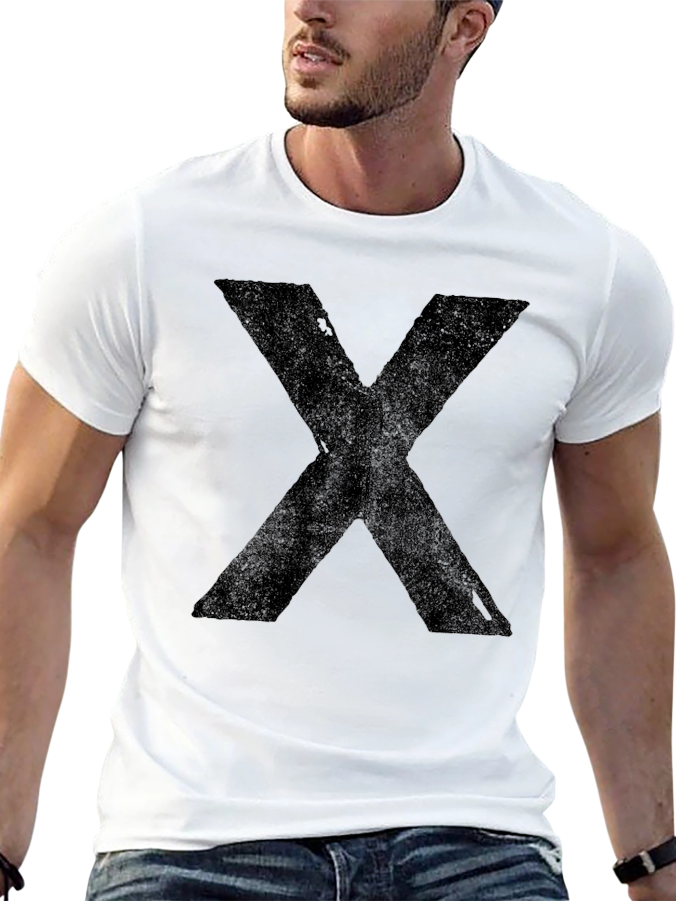 Black Men's Black T-Shirt with Distressed "X" Graphic view 13