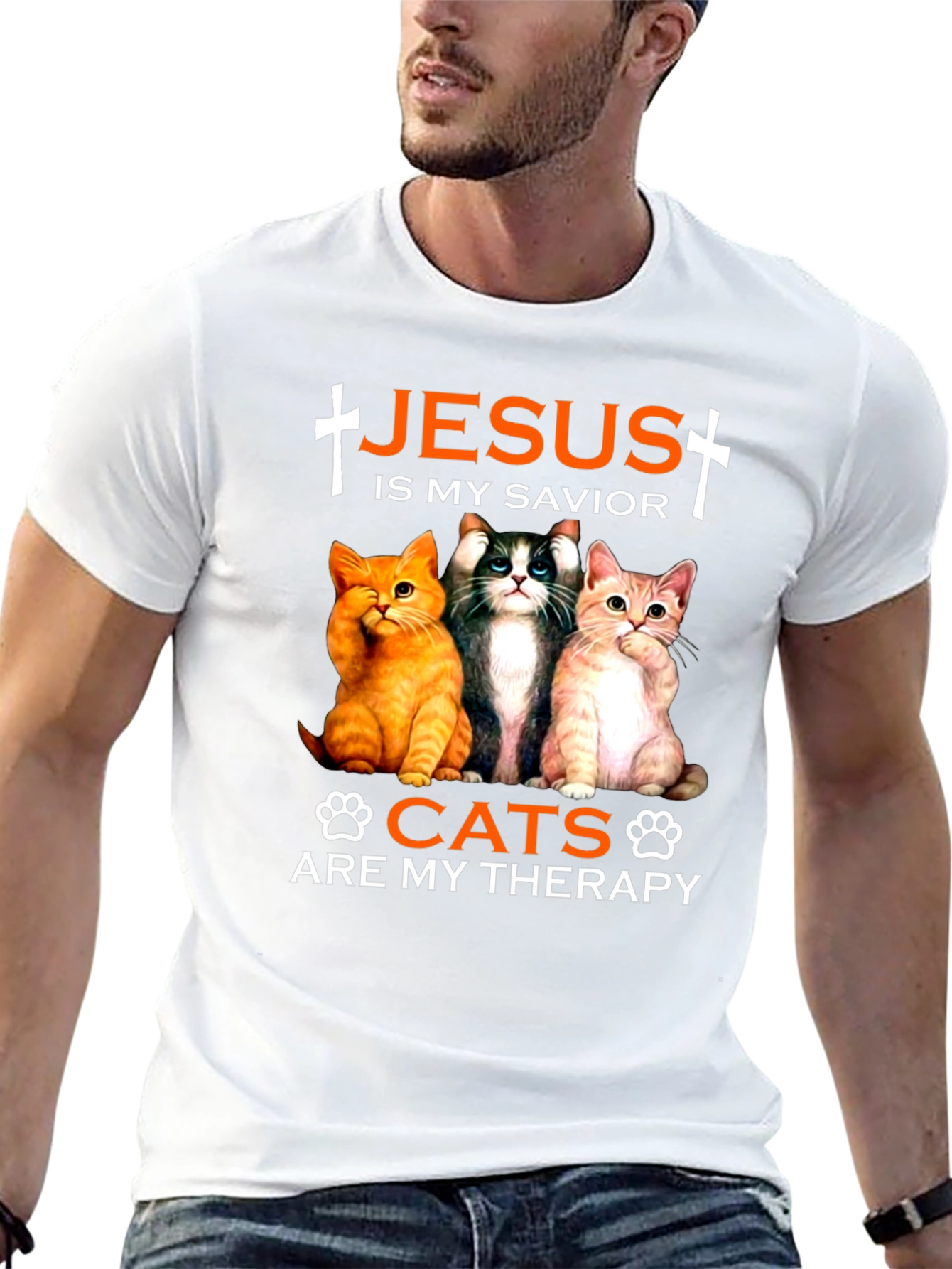 Jesus is My Savior Cats Are My Therapy T-Shirt - 13