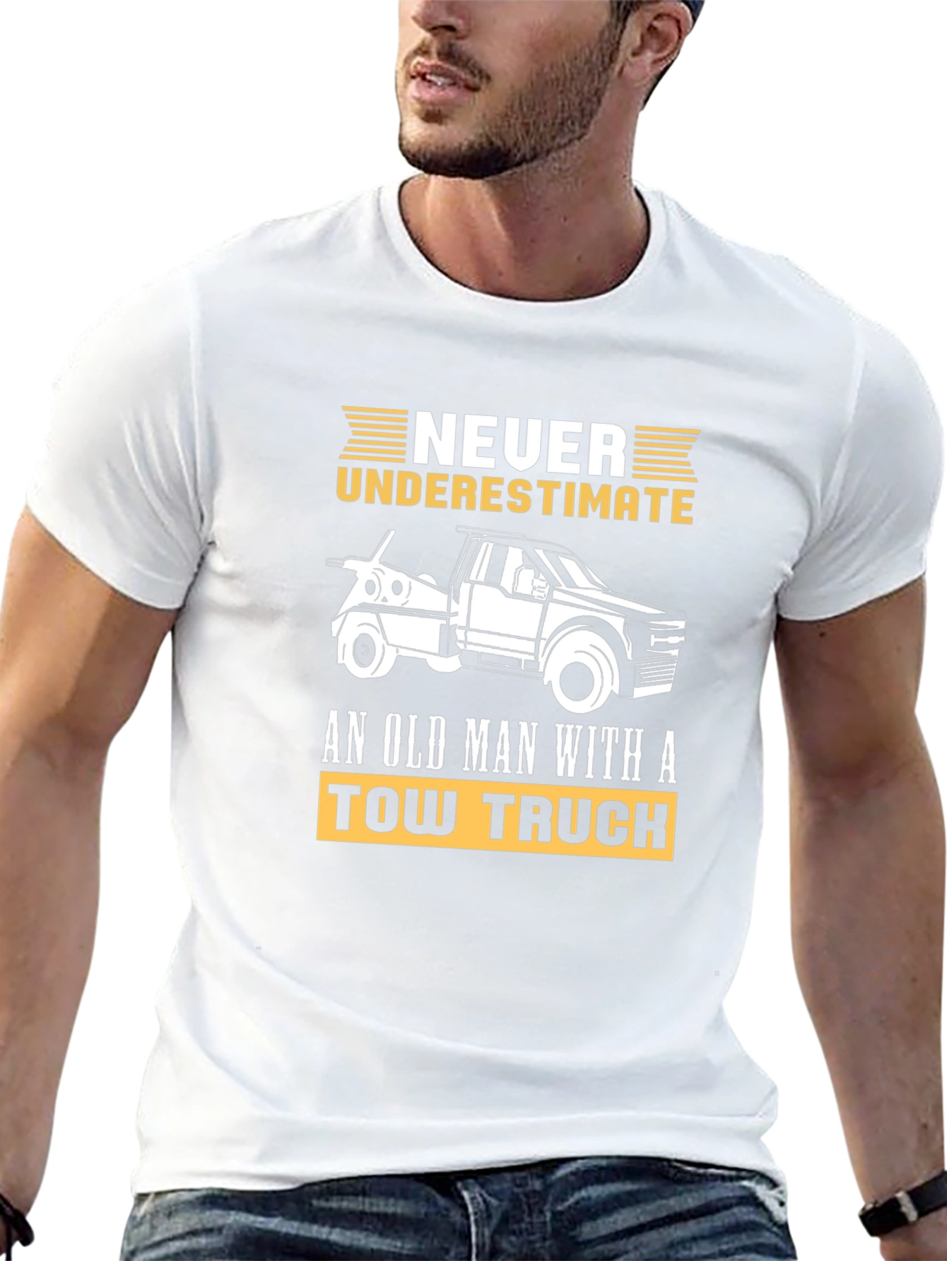 Black Never Underestimate Old Man Tow Truck T-Shirt view 13
