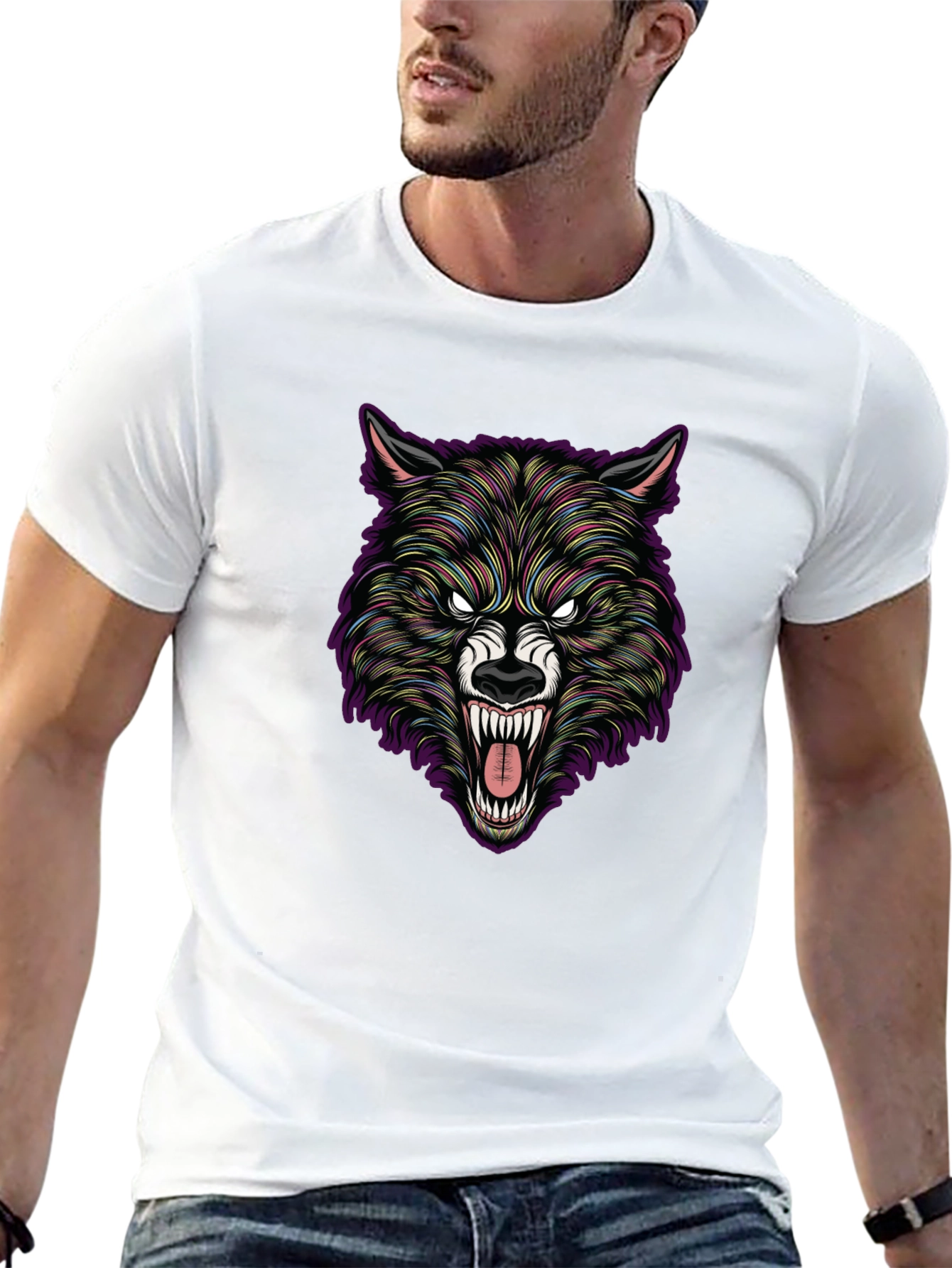 Black Wolf Graphic Print Crew Neck T-Shirt view 13