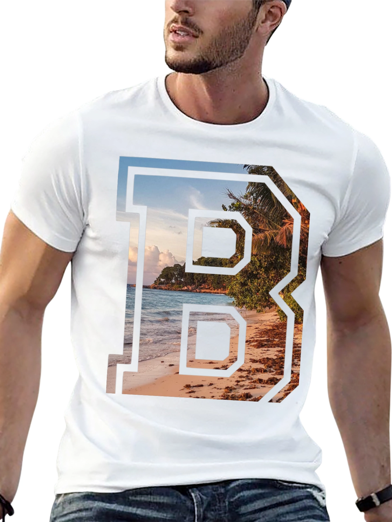Beach Letter B Graphic Tee - Tropical Getaway Shirt - 13