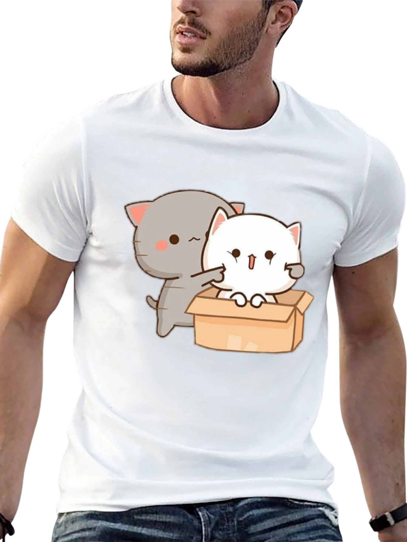 Black Cute Cat in Box Graphic T-Shirt view 13