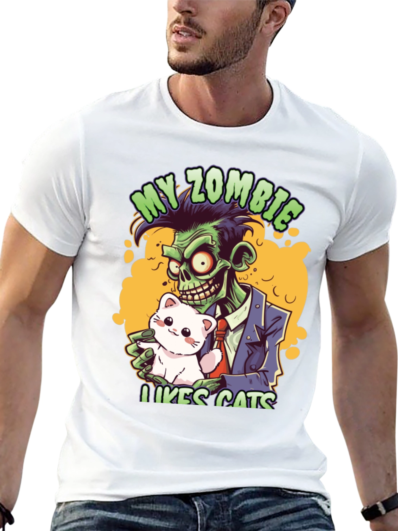 Black Zombie Likes Cats T-Shirt view 13
