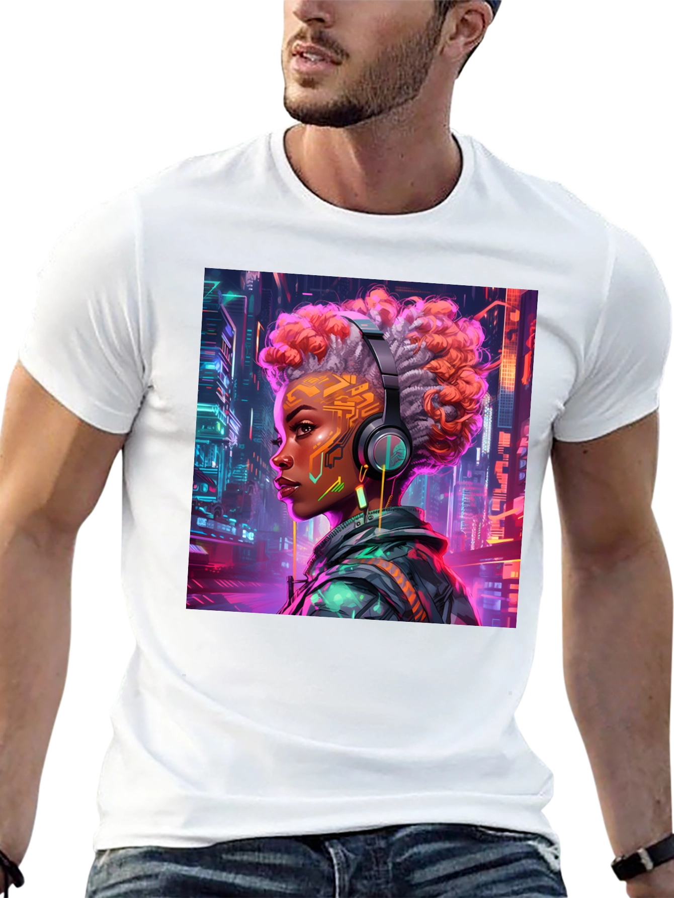 Black Cyberpunk Girl Graphic Tee - Futuristic Style view 13