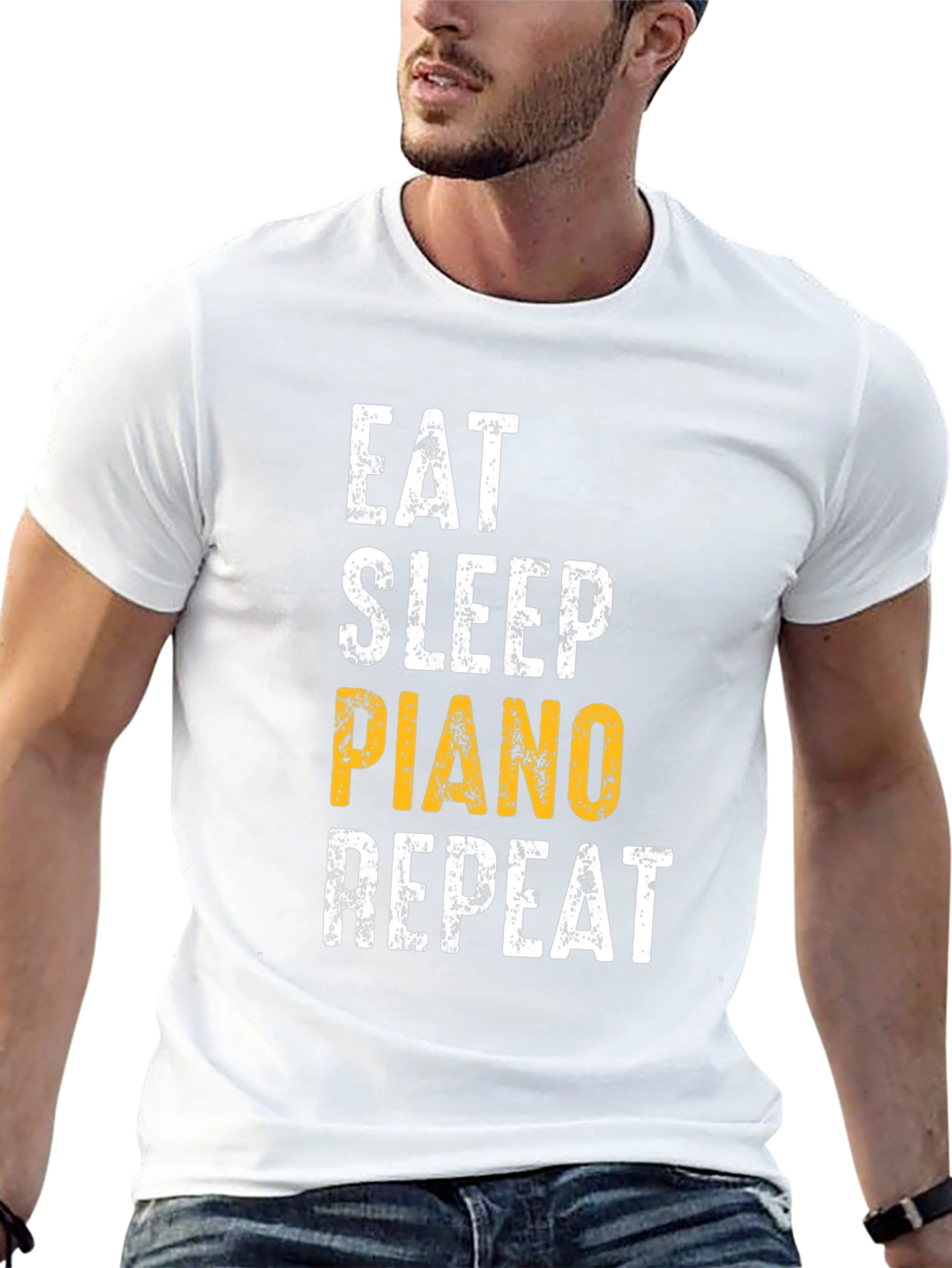 Black Eat Sleep Piano Repeat Black Graphic Tee view 13