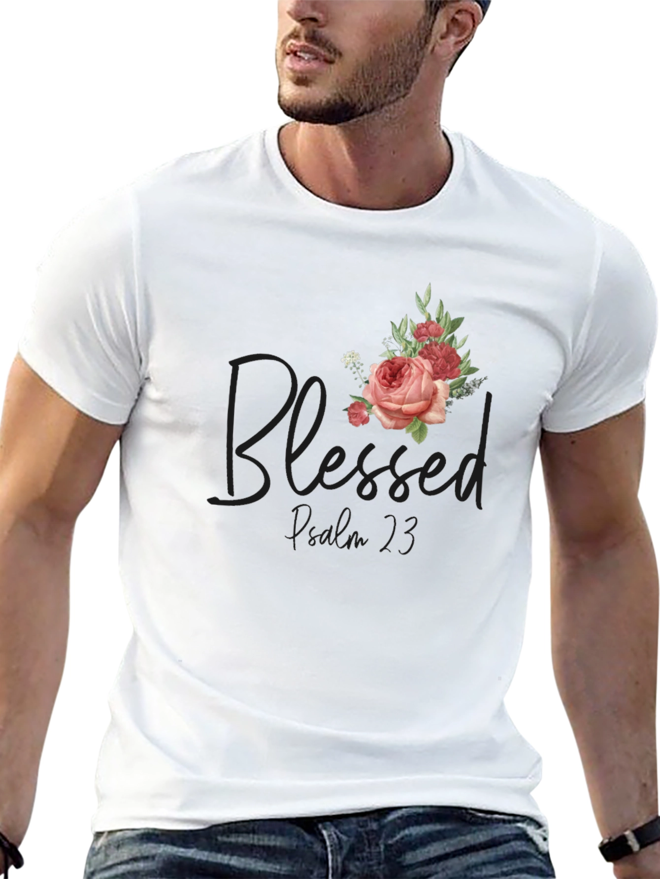 Black Blessed Proverbs 3:5 Floral T-Shirt view 13