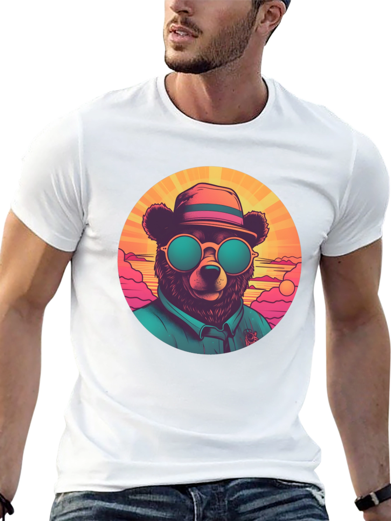 Black Cool Bear Graphic Tee - Retro Style view 13