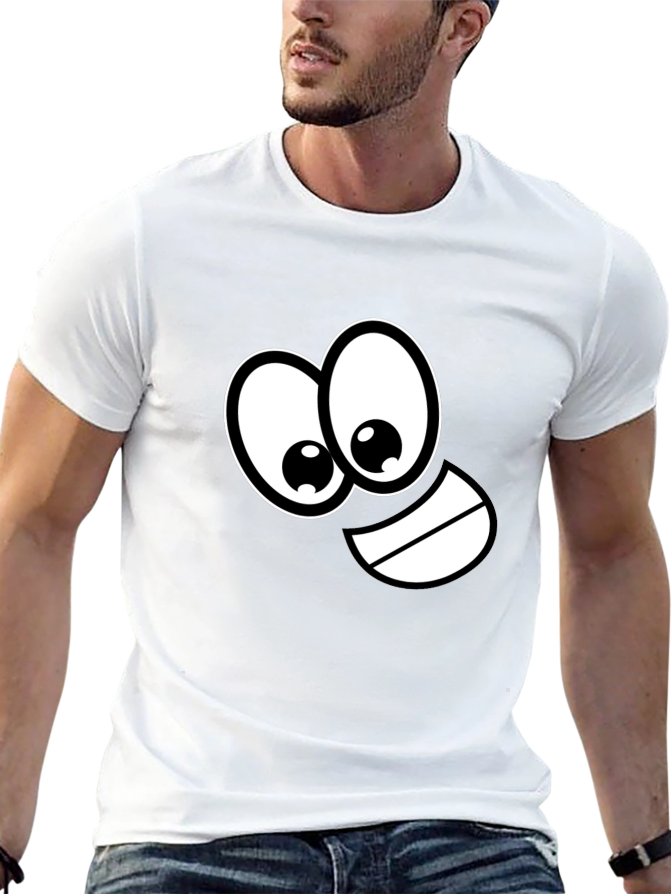 Black Funny Cartoon Face Black T-Shirt view 13