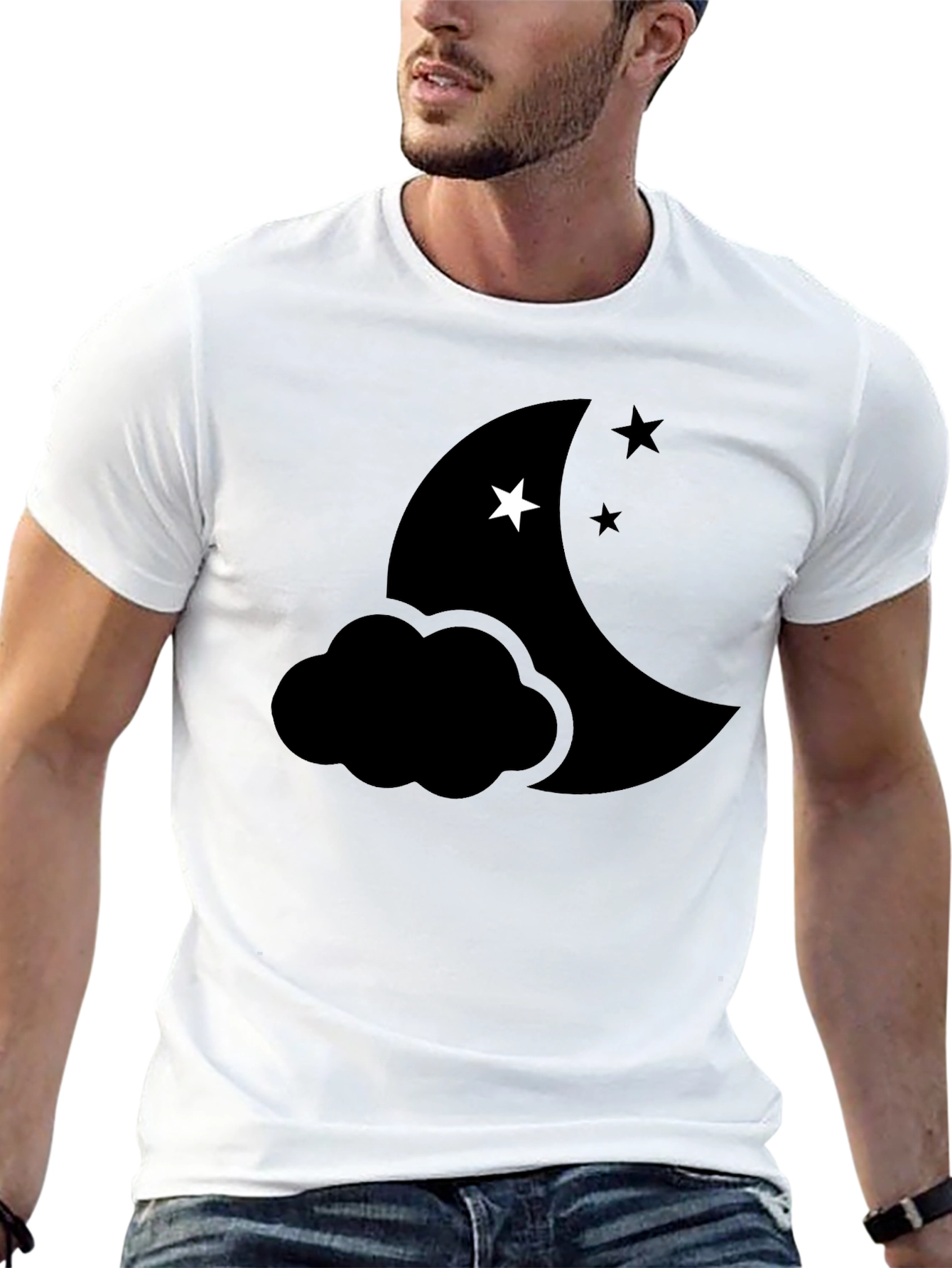Night Sky Graphic Tee - Crescent Moon & Star Design - 13