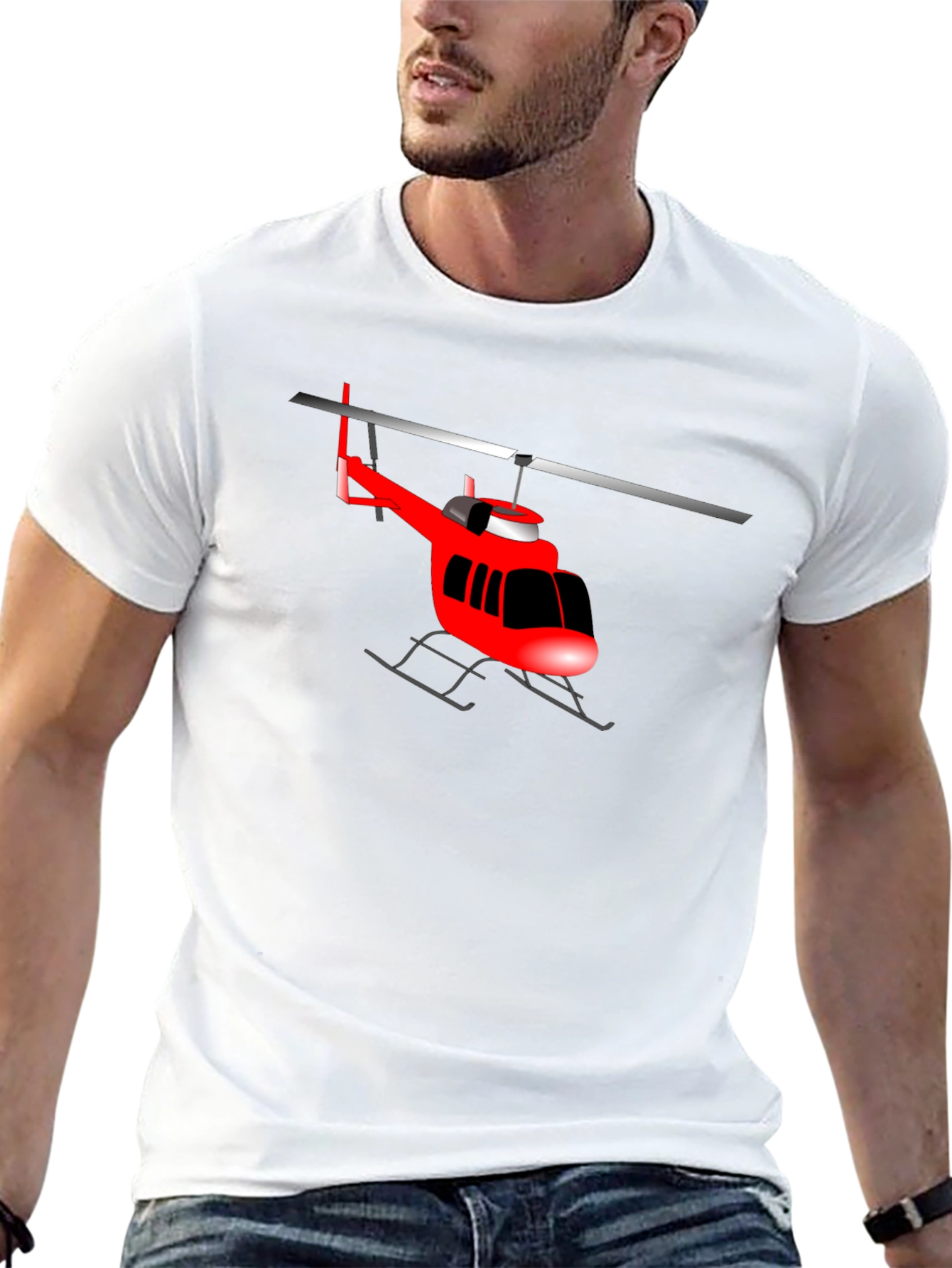 Black Red Helicopter Graphic T-Shirt - Casual Style view 13