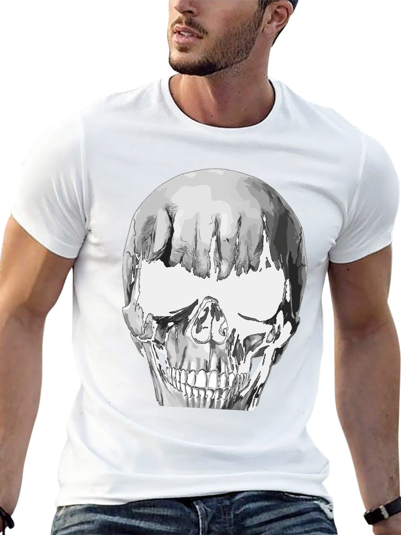 Black Skull Graphic Tee - Black Cotton Blend T-Shirt view 13
