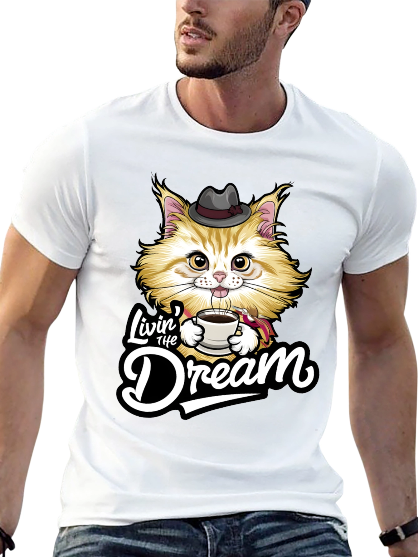 Black Livin' the Dream Cat Graphic T-Shirt view 13