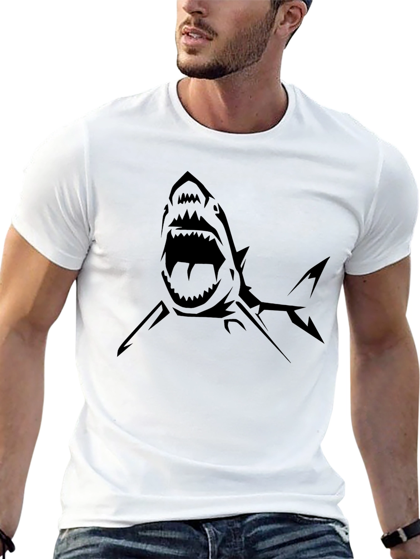 Black Men's Black T-Shirt - Shark Graphic Tee view 13