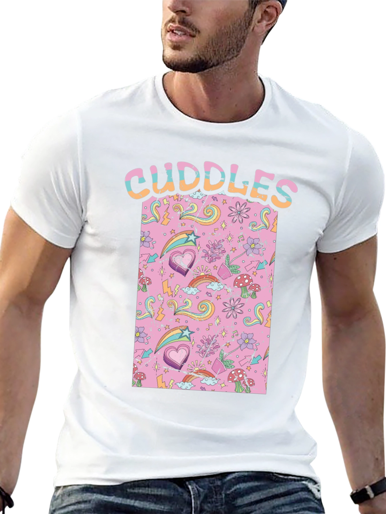 Black Cuddles Graphic Print Crew Neck T-Shirt view 13