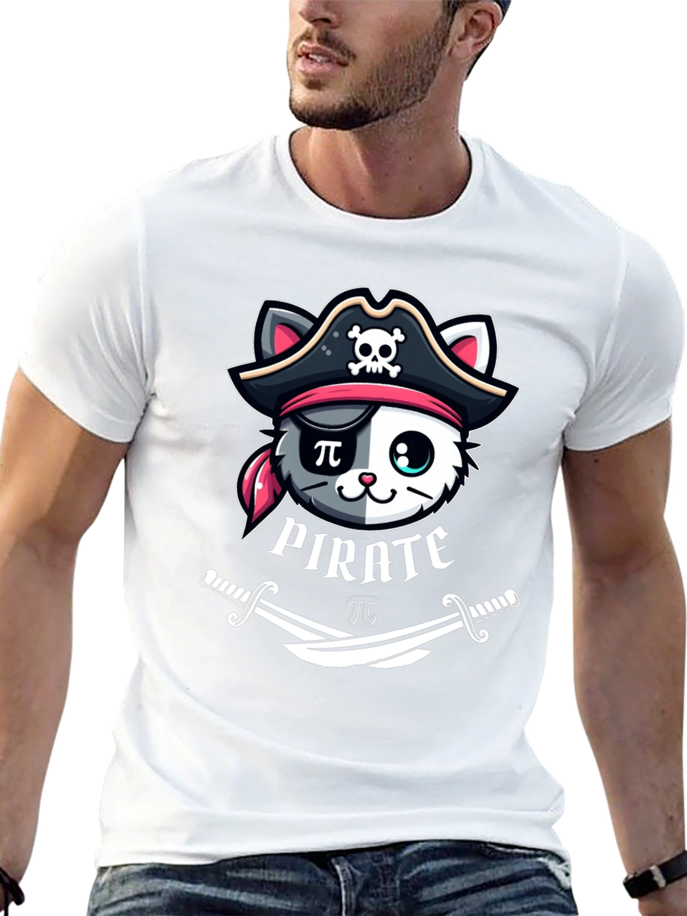 Black Pirate Cat T-Shirt - Funny Cartoon Tee view 13