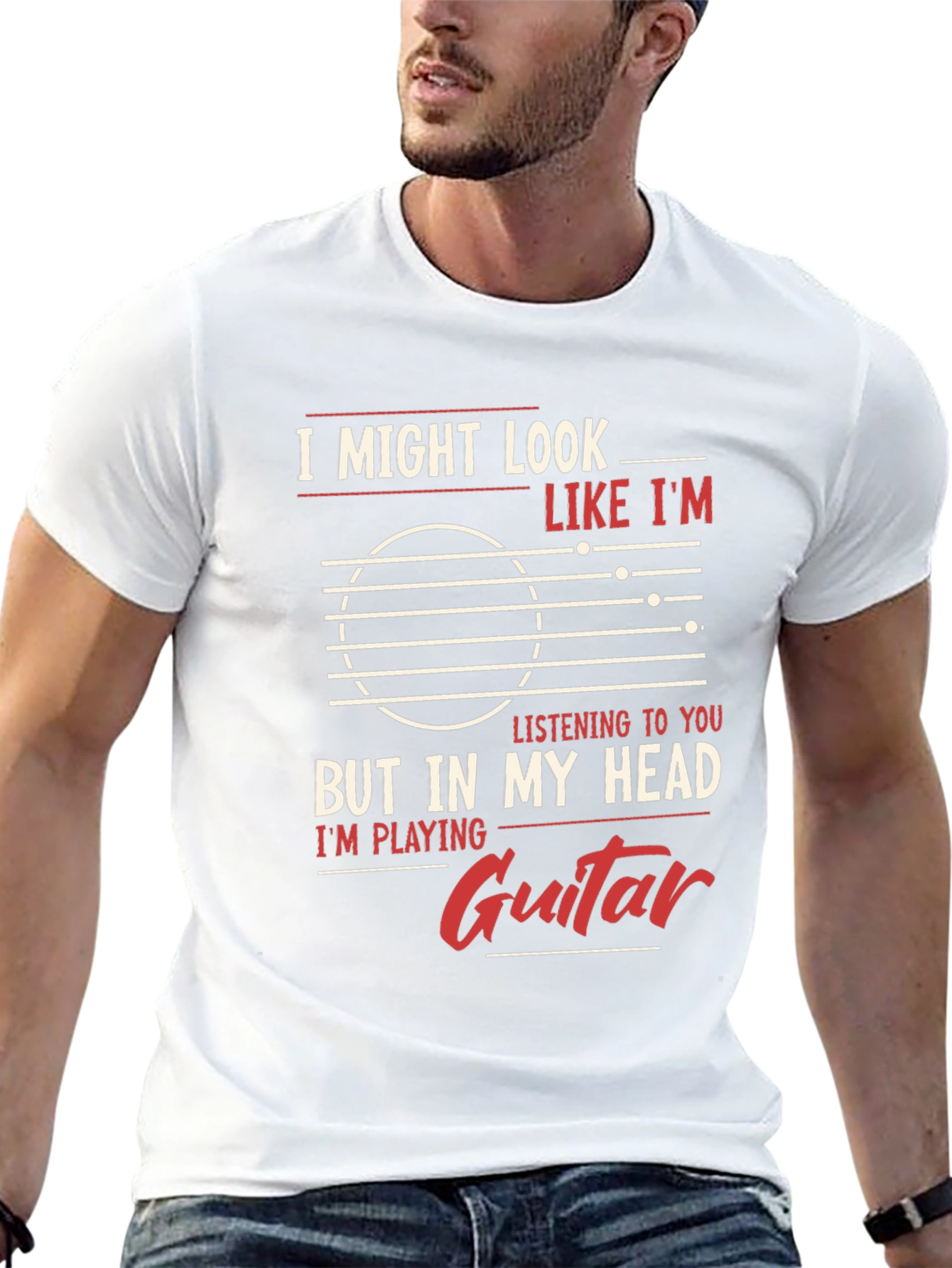 Black Guitar Player Mind T-Shirt - "But In My Head I'm Playing Guitar" view 13