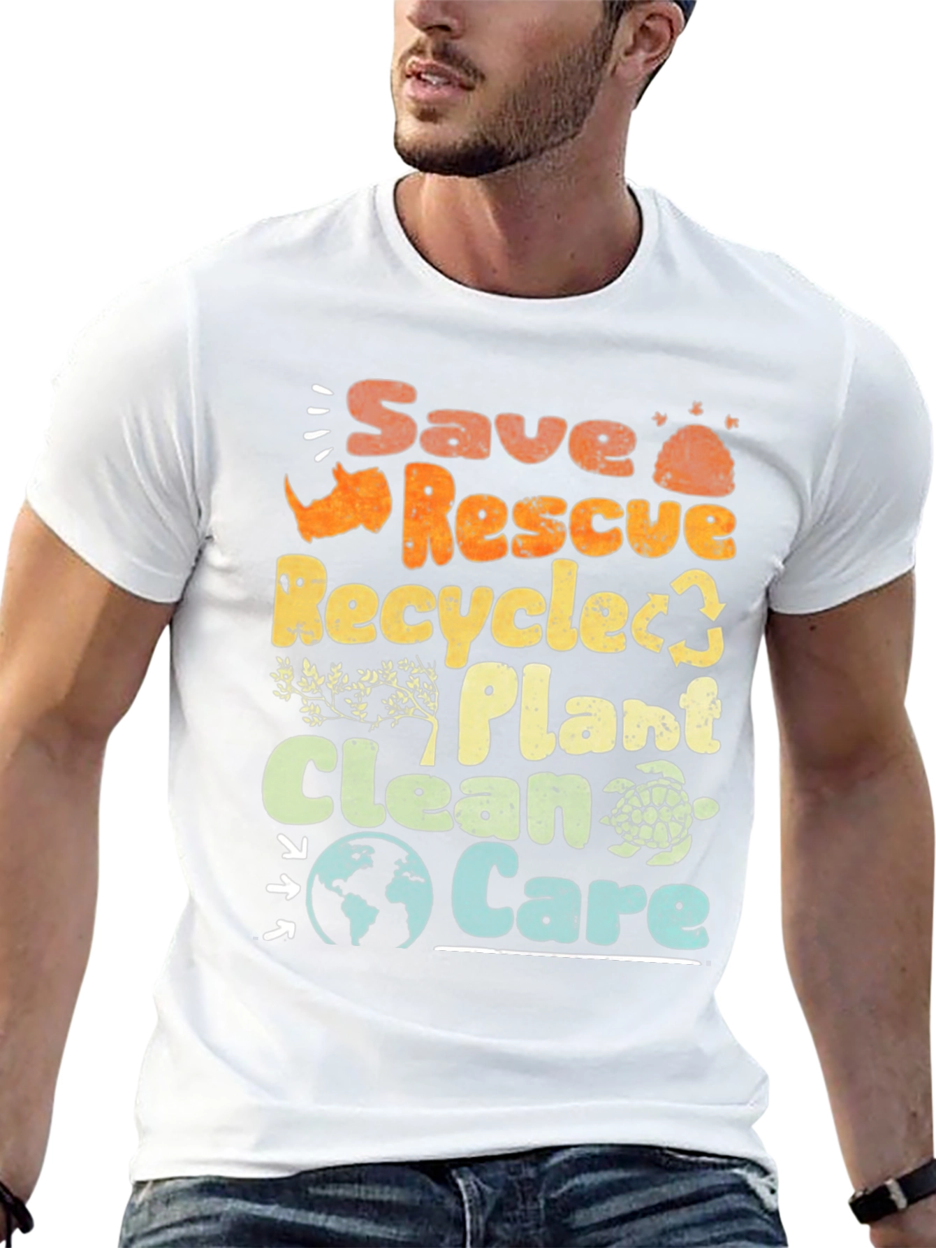 Black Eco-Friendly 'Save Rescue Recycle' Graphic T-Shirt view 13
