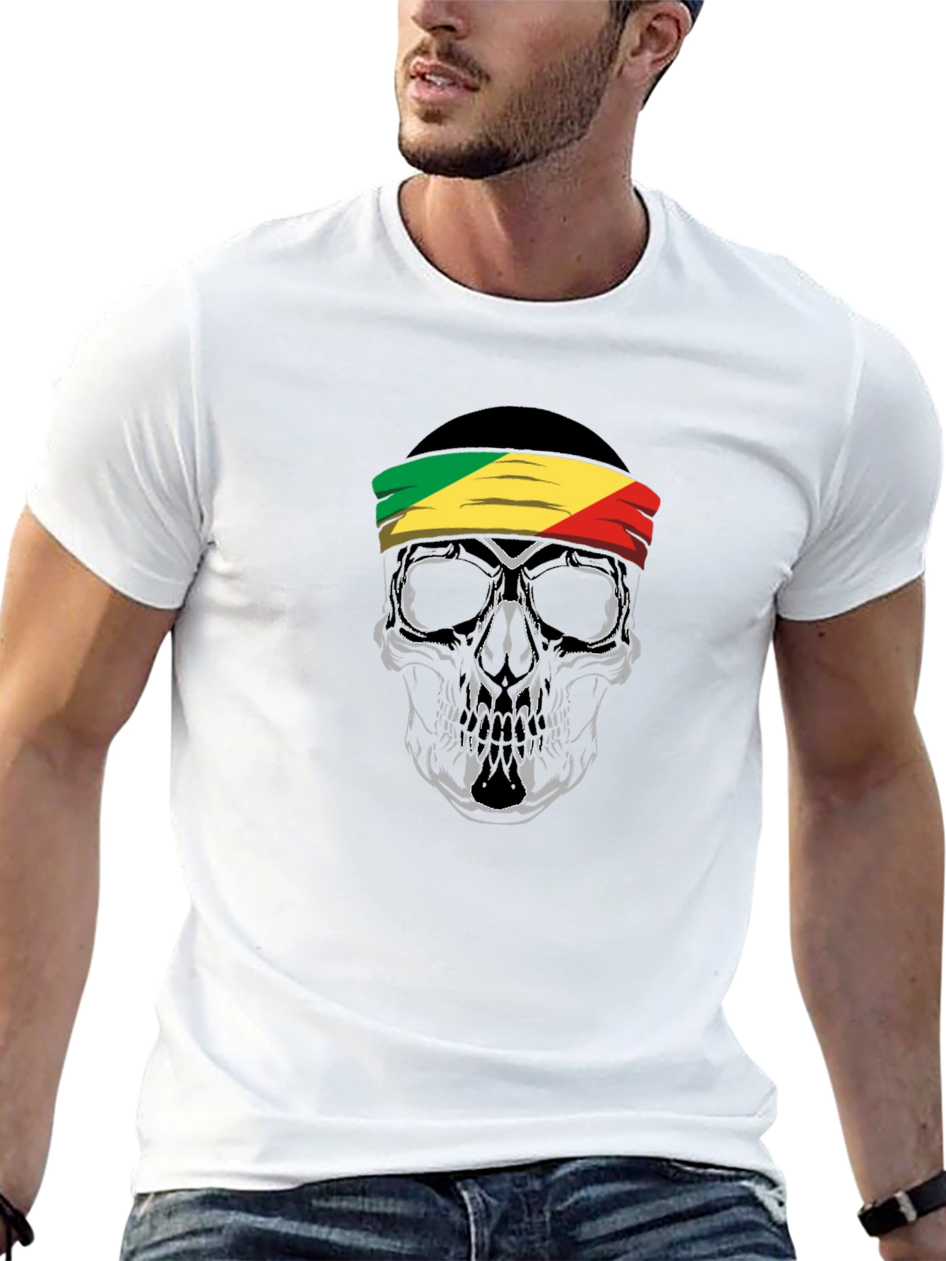 Black Skull Headband T-Shirt - Republic of Congo view 13