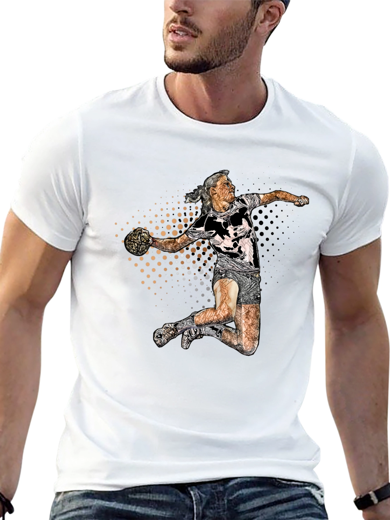 Black Handball Player Graphic Tee - Black Cotton Blend Shirt view 13