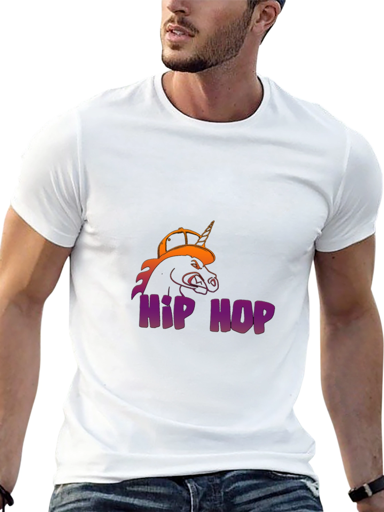 Black Hip Hop Unicorn Graphic T-Shirt view 13