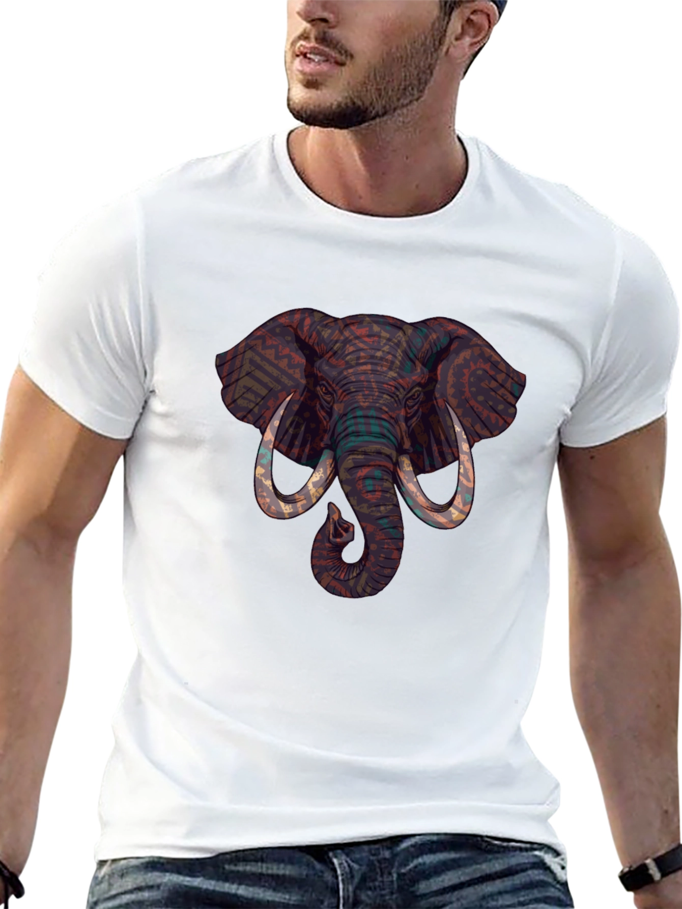 Black Elephant Graphic Print Crew Neck T-Shirt view 13