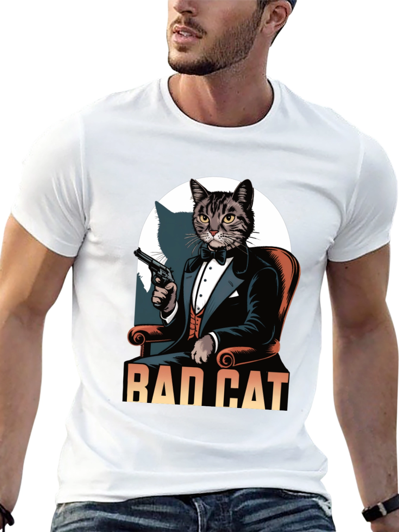 Black Bad Cat Tuxedo T-Shirt view 13
