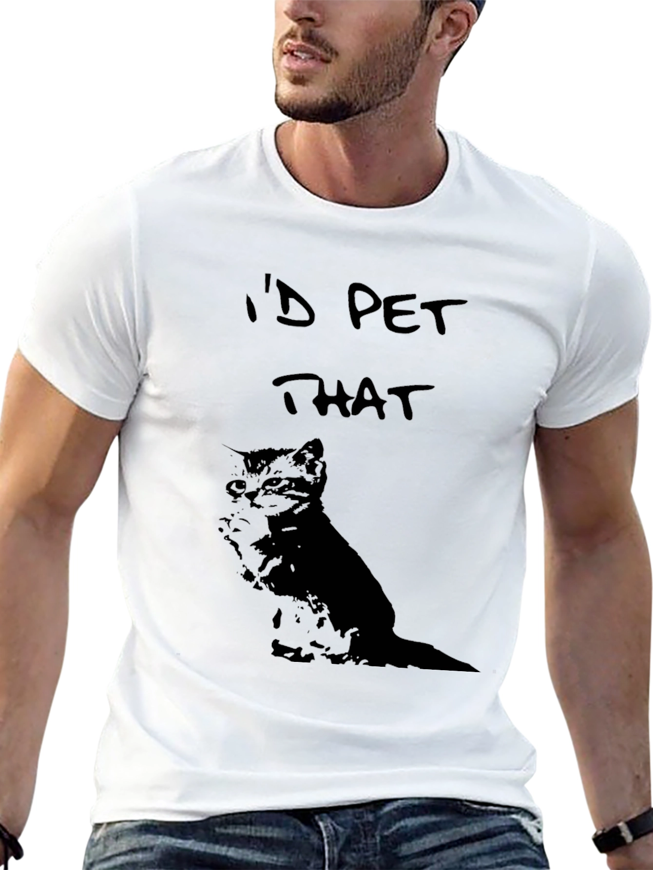 Black I'd Pet That Cat Graphic Tee - Soft Cotton Comfort view 13