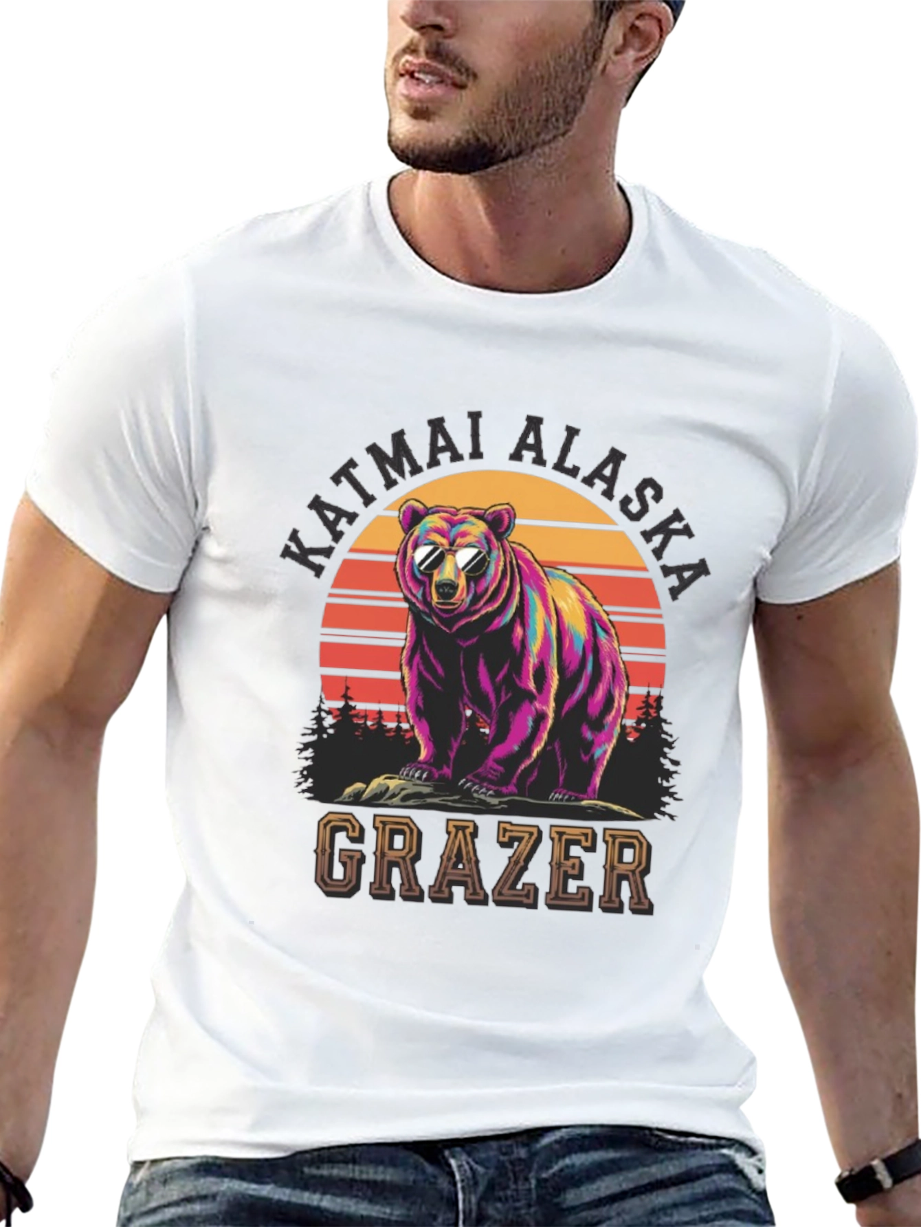 Black Katmai Alaska Bear Grazer Graphic T-Shirt view 13