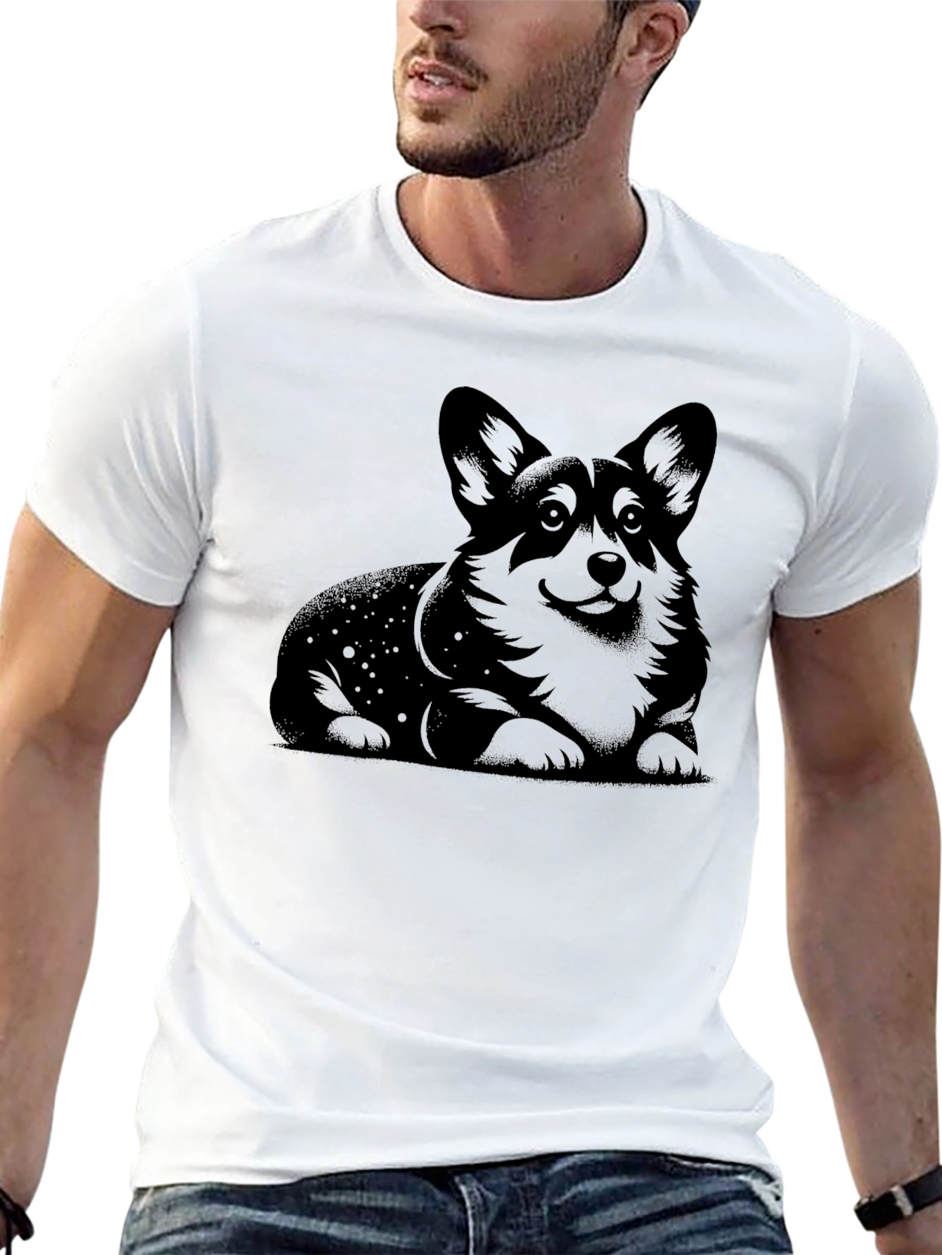 Black Corgi Dog Graphic Print Black T-Shirt view 13
