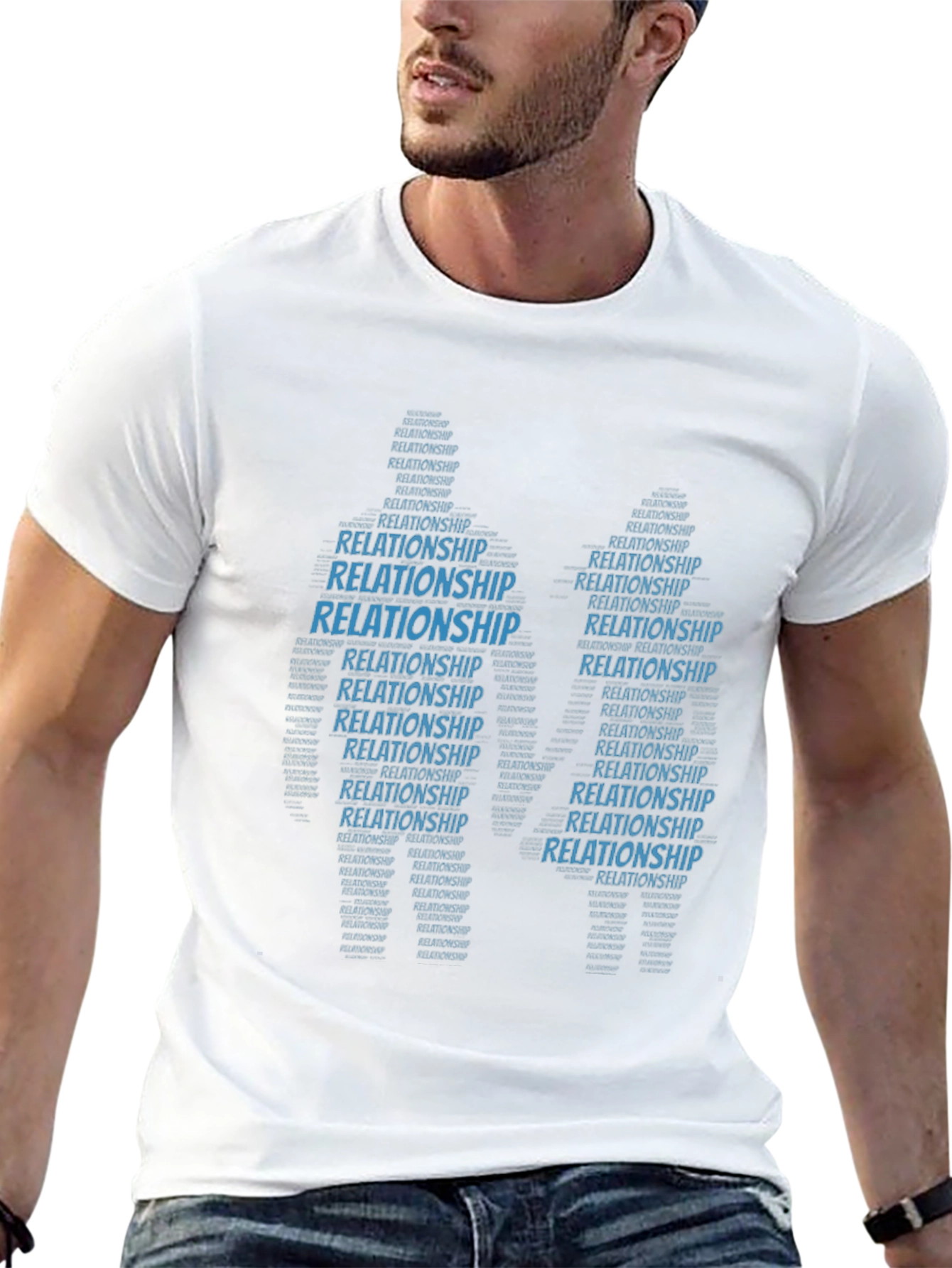 Black Relationship Word Art T-Shirt, Black Crew Neck view 13