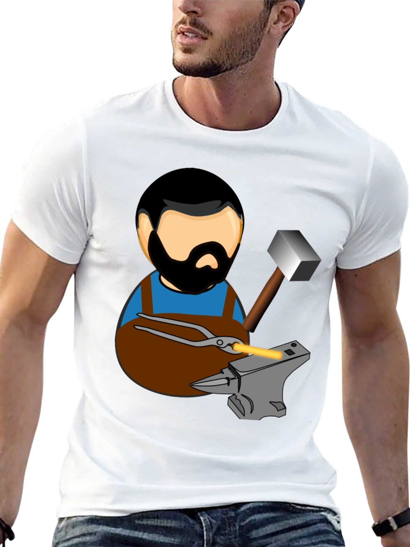 Black Blacksmith T-Shirt Cartoon Anvil Hammer Forge view 13