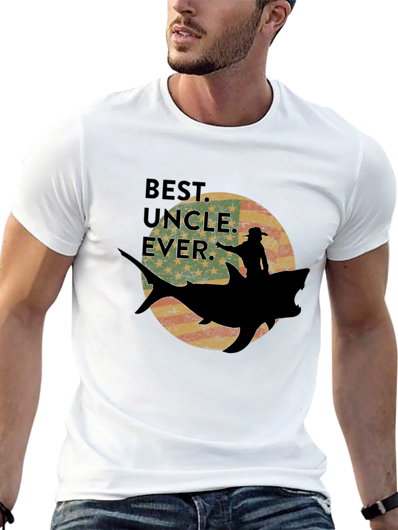 Black Best Uncle Ever Shark Rider Graphic Tee view 13