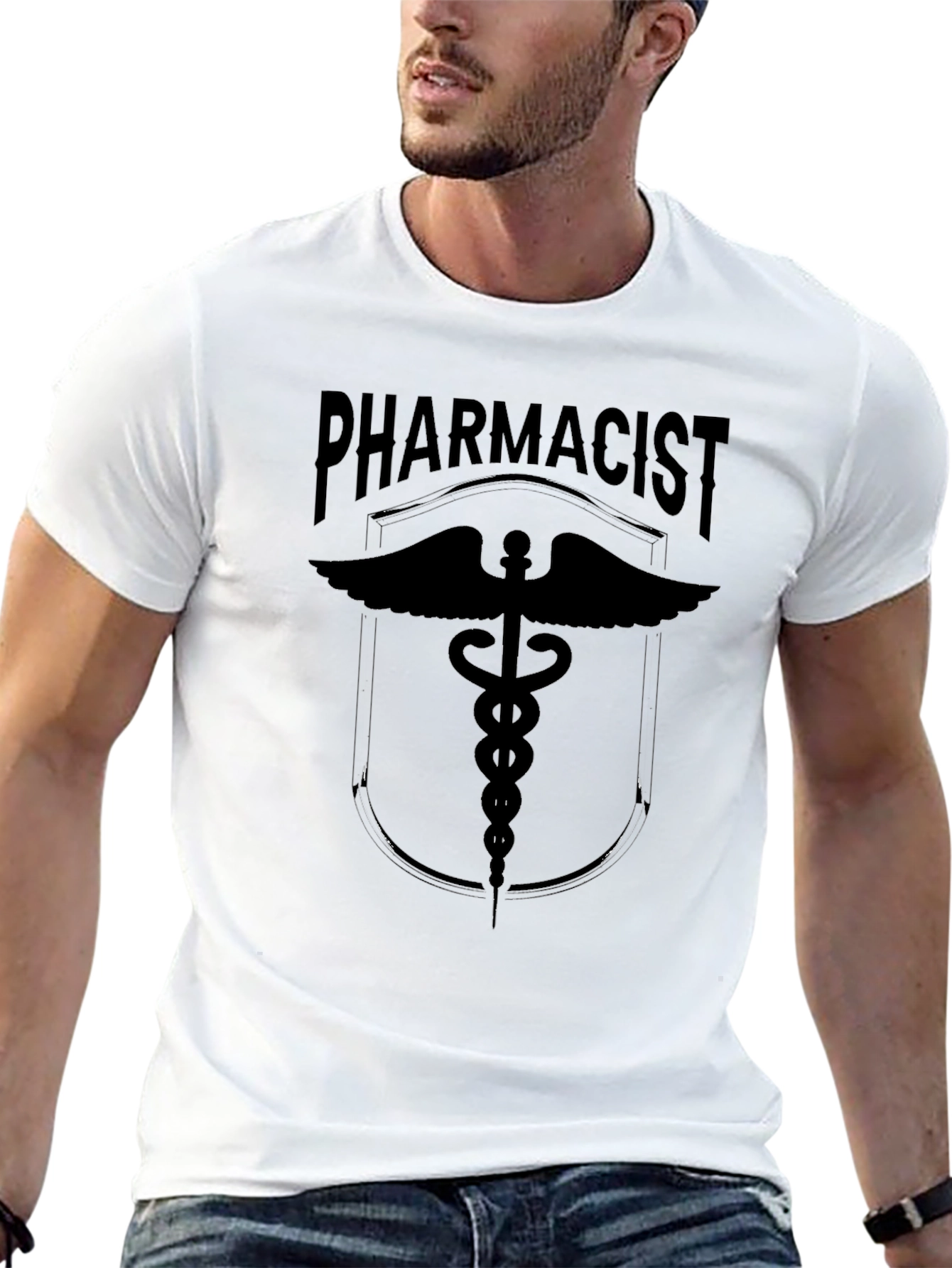 Black Pharmacist Caduceus Symbol Graphic Tee - Black Cotton Shirt view 13