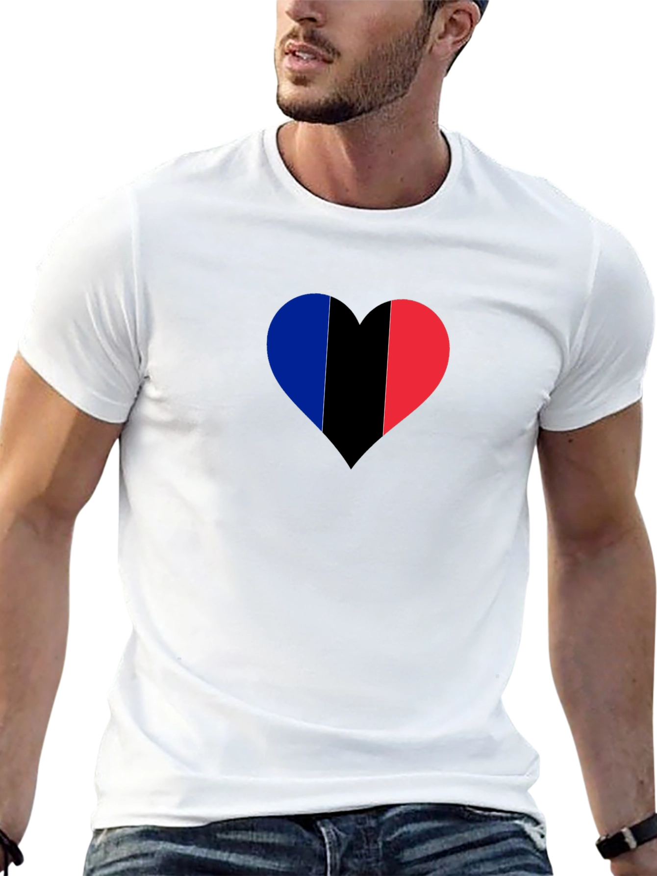 Black Heart France Flag Graphic Black T-Shirt view 13