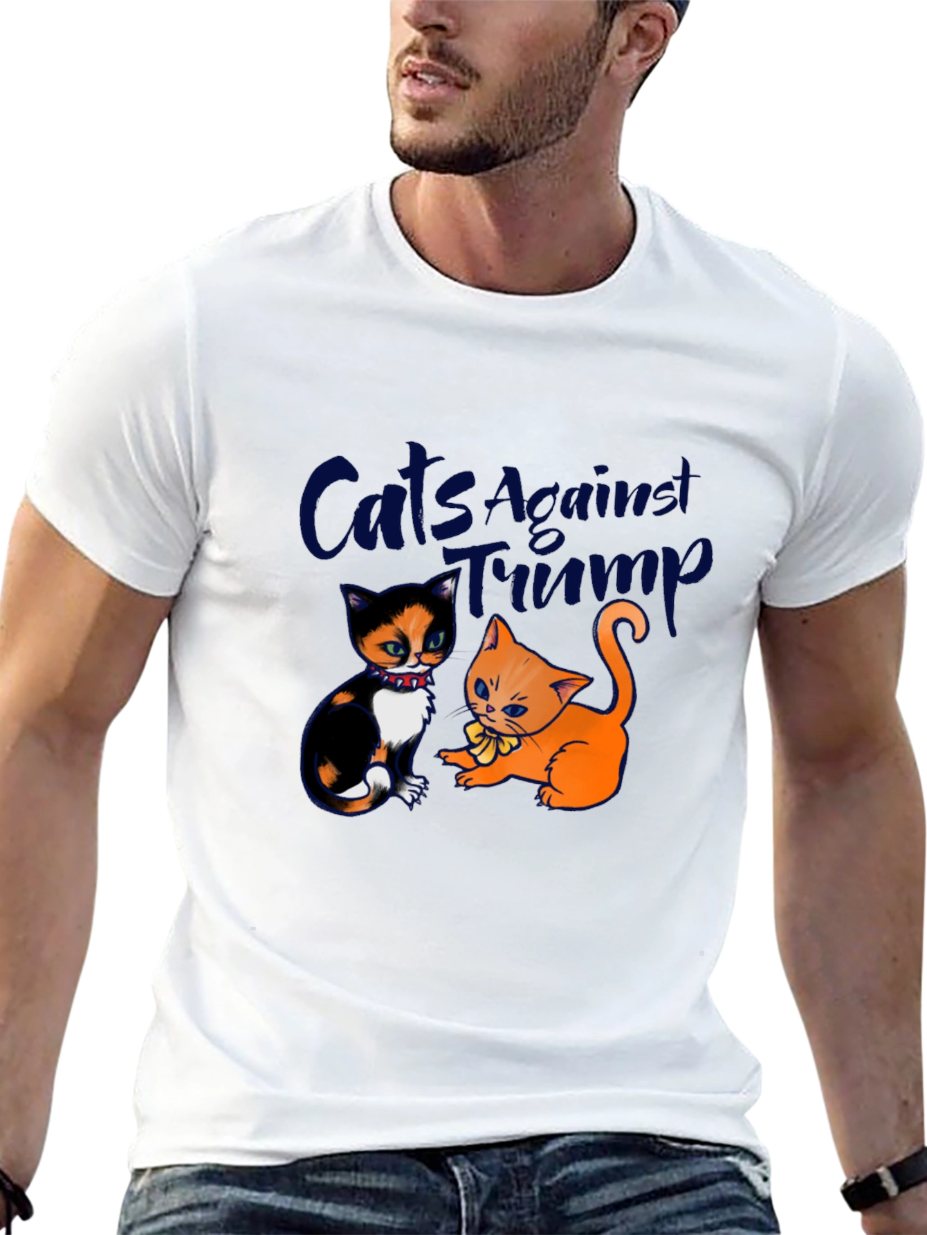 Black Cats Against Trump Novelty Graphic Tee view 13