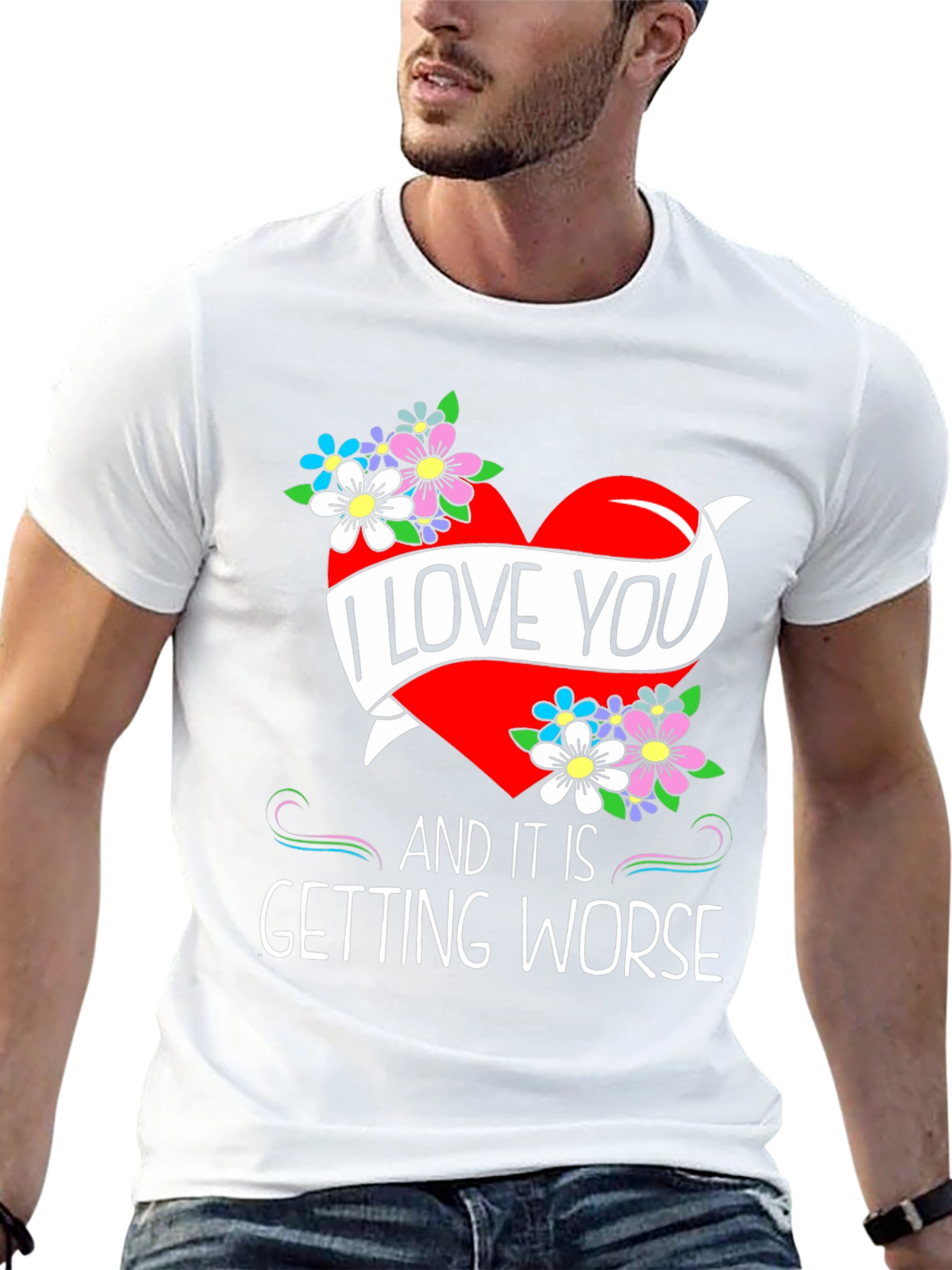 Black I Love You Graphic Tee - Novelty Heart & Flowers Design view 13
