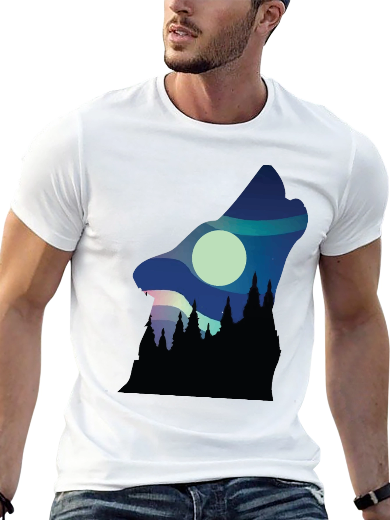 Black Wolf Howl Silhouette Graphic Tee - Black view 13