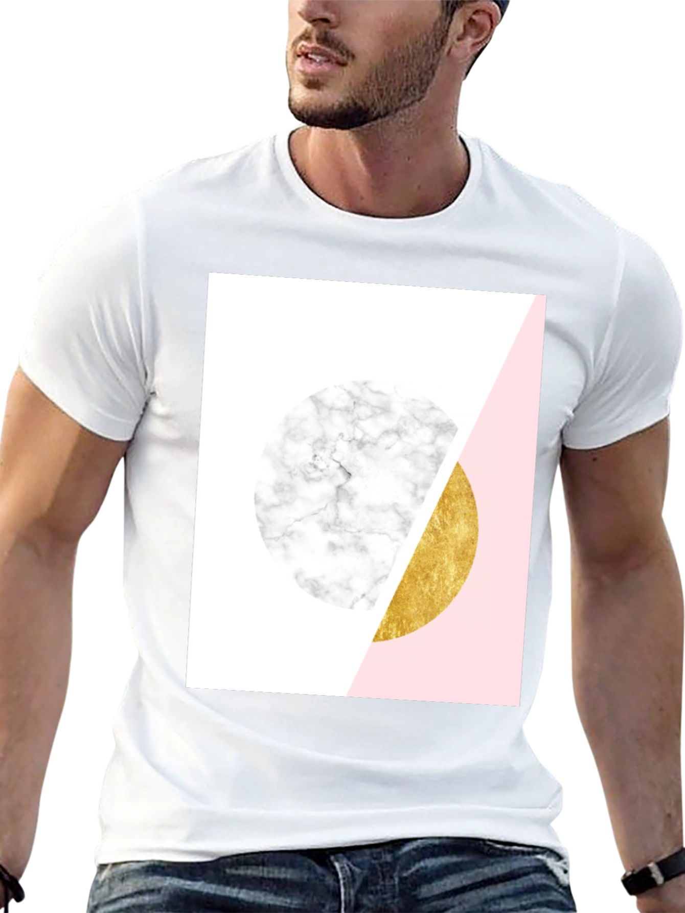 Black Geometric Marble and Gold Circle T-Shirt view 13