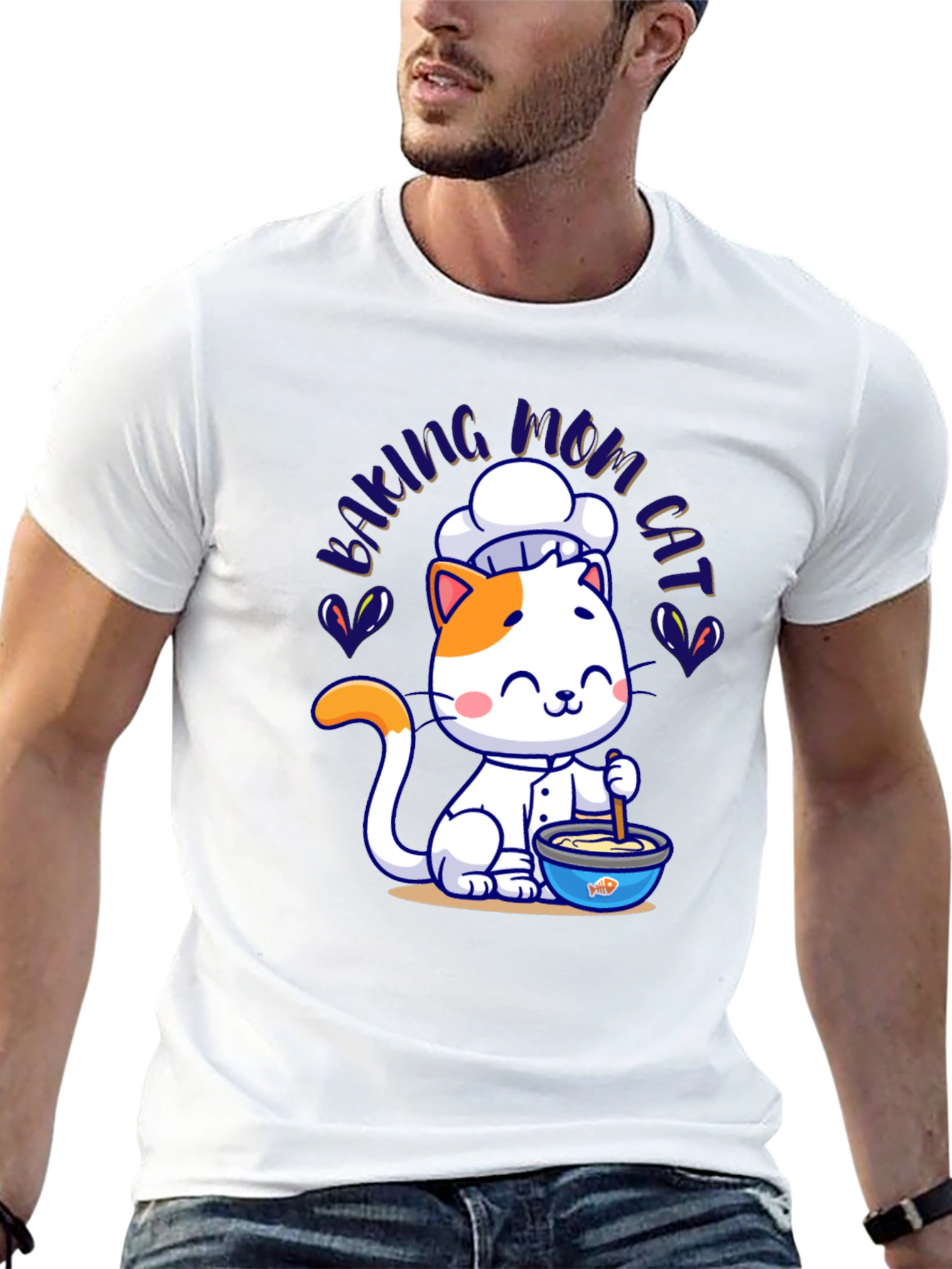 Black Baking Mom Cat T-Shirt - Cute Chef Kitten Design view 13
