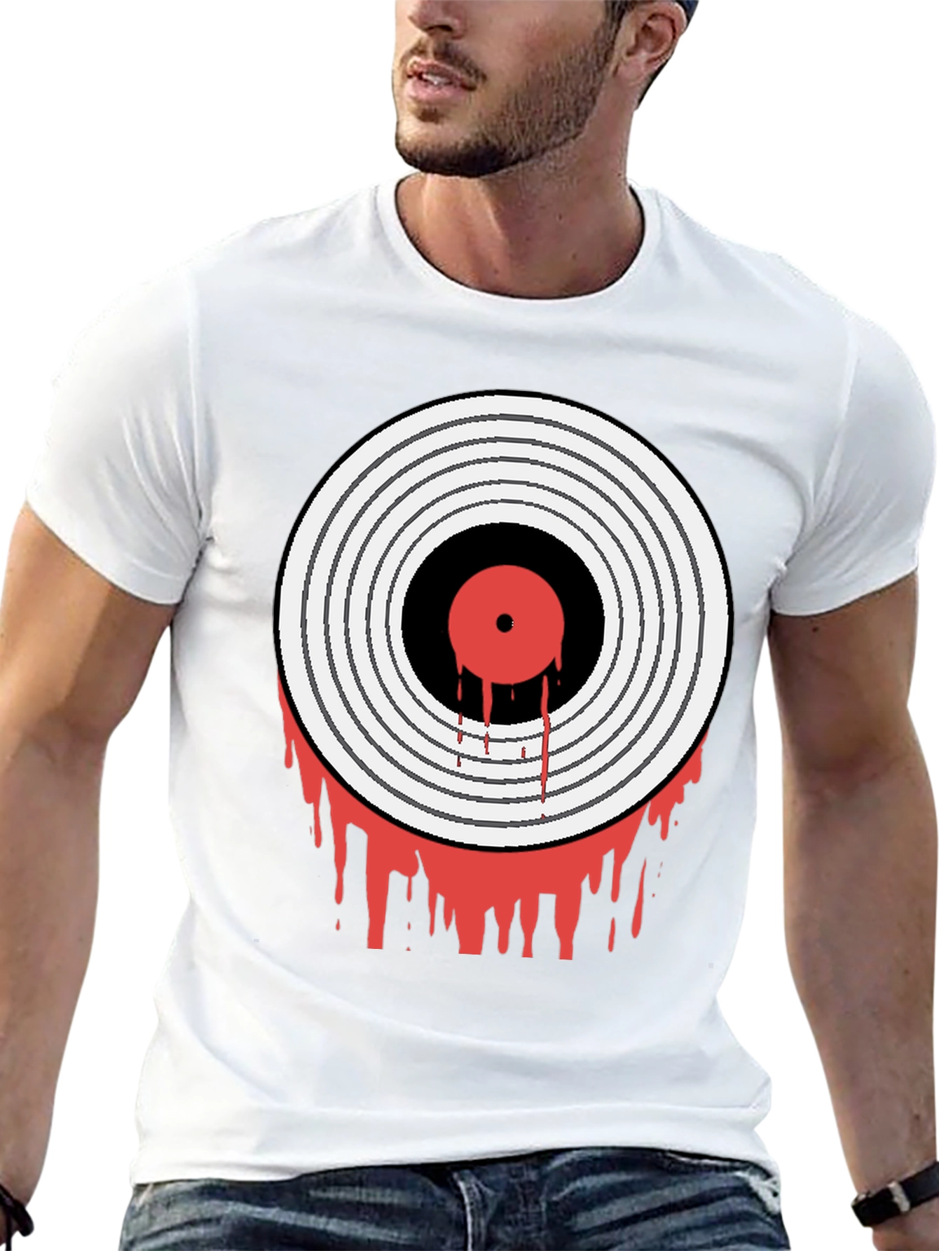 Black Bloody Vinyl Record Graphic Tee - Rock Music Shirt view 13