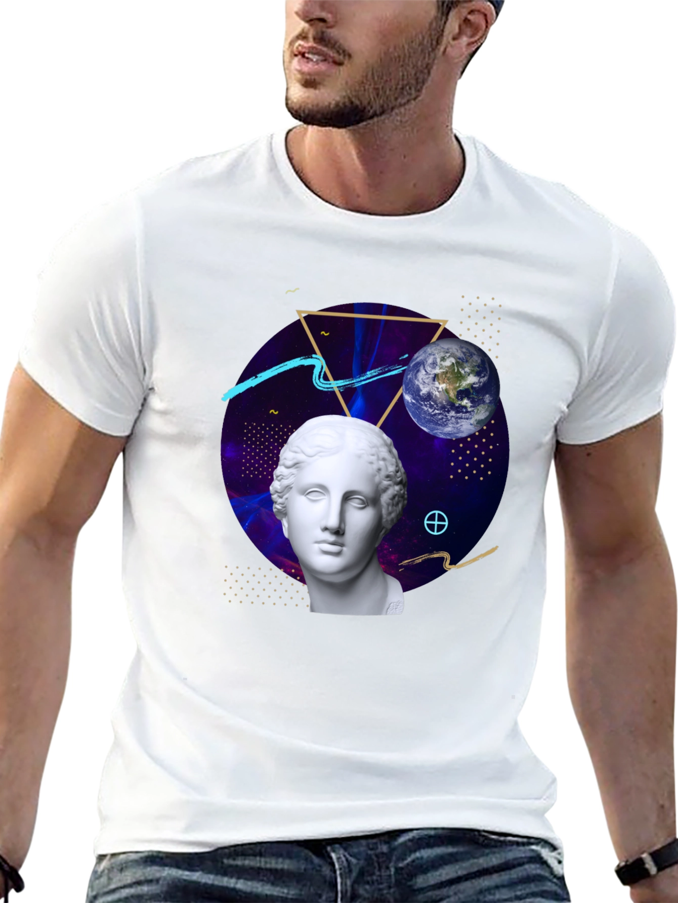 Black Cosmic Bust Tee - Unique Graphic Design T-Shirt view 13