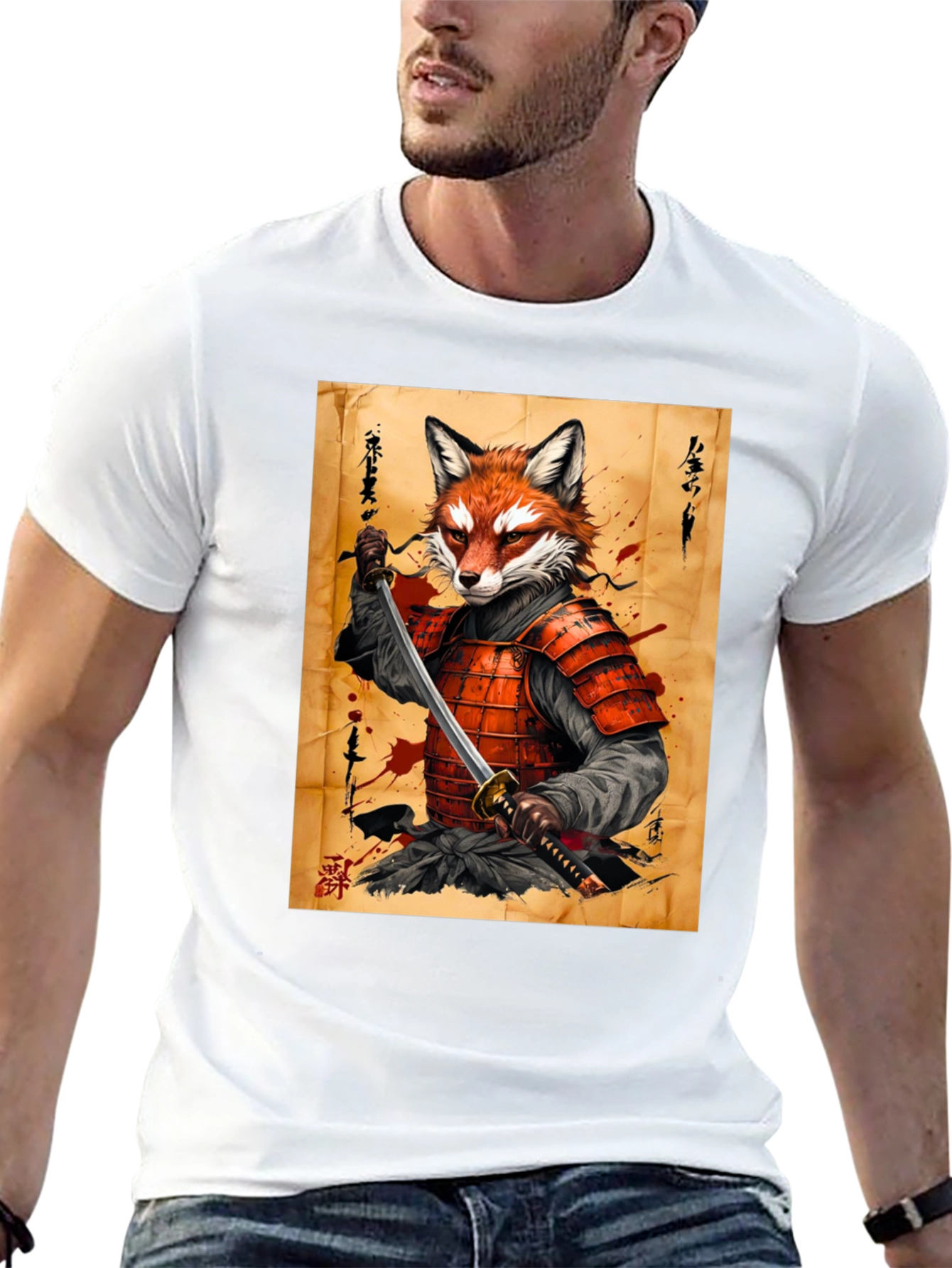Black Fox Samurai Graphic T-Shirt - Unique Design view 13