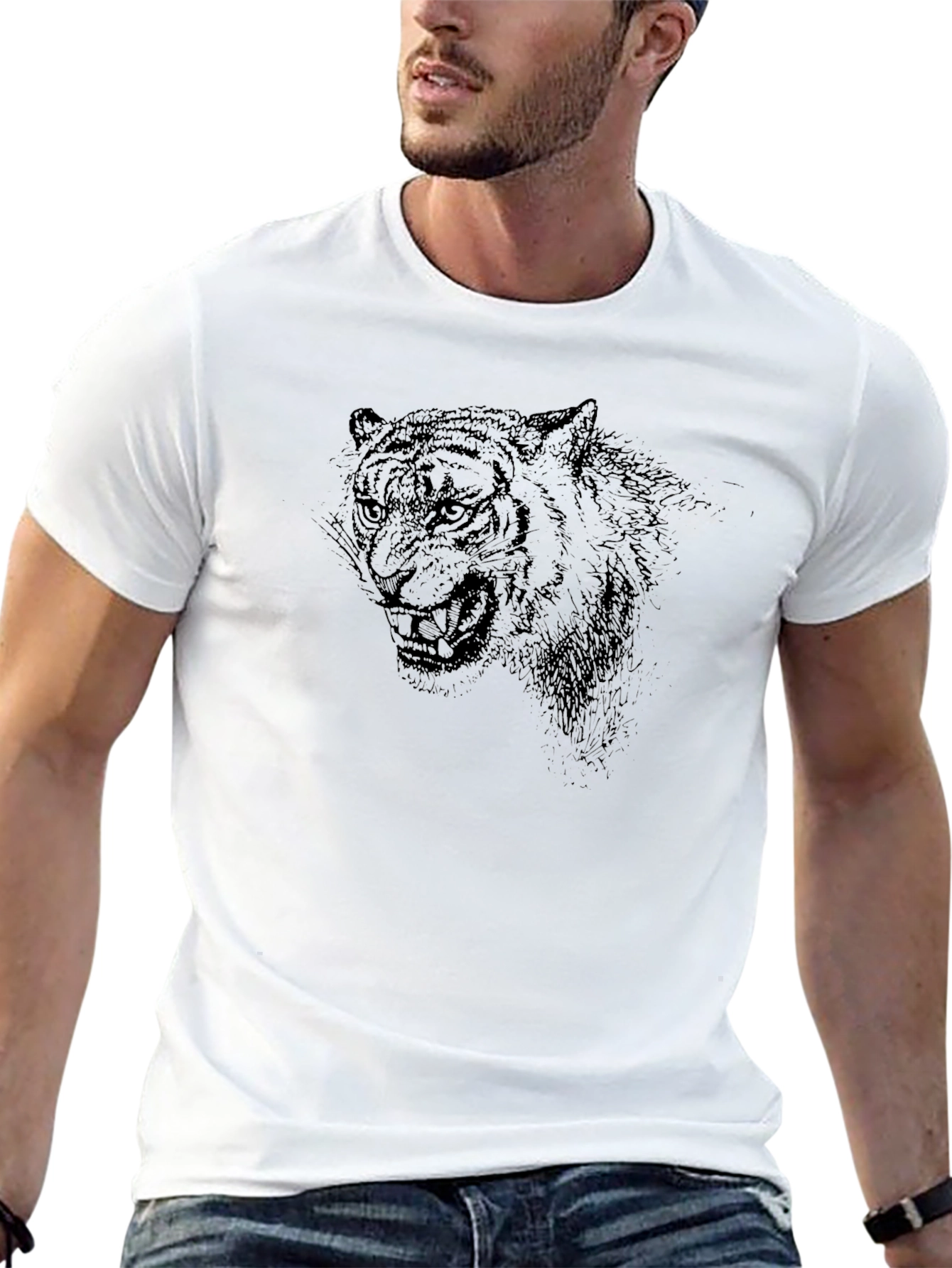 Black Men's Black Tiger Graphic Tee view 13