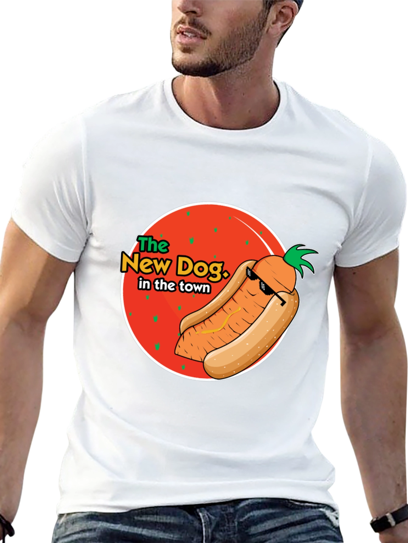 Black The New Dog in Town T-Shirt - Funny Carrot Hot Dog Graphic Tee view 13