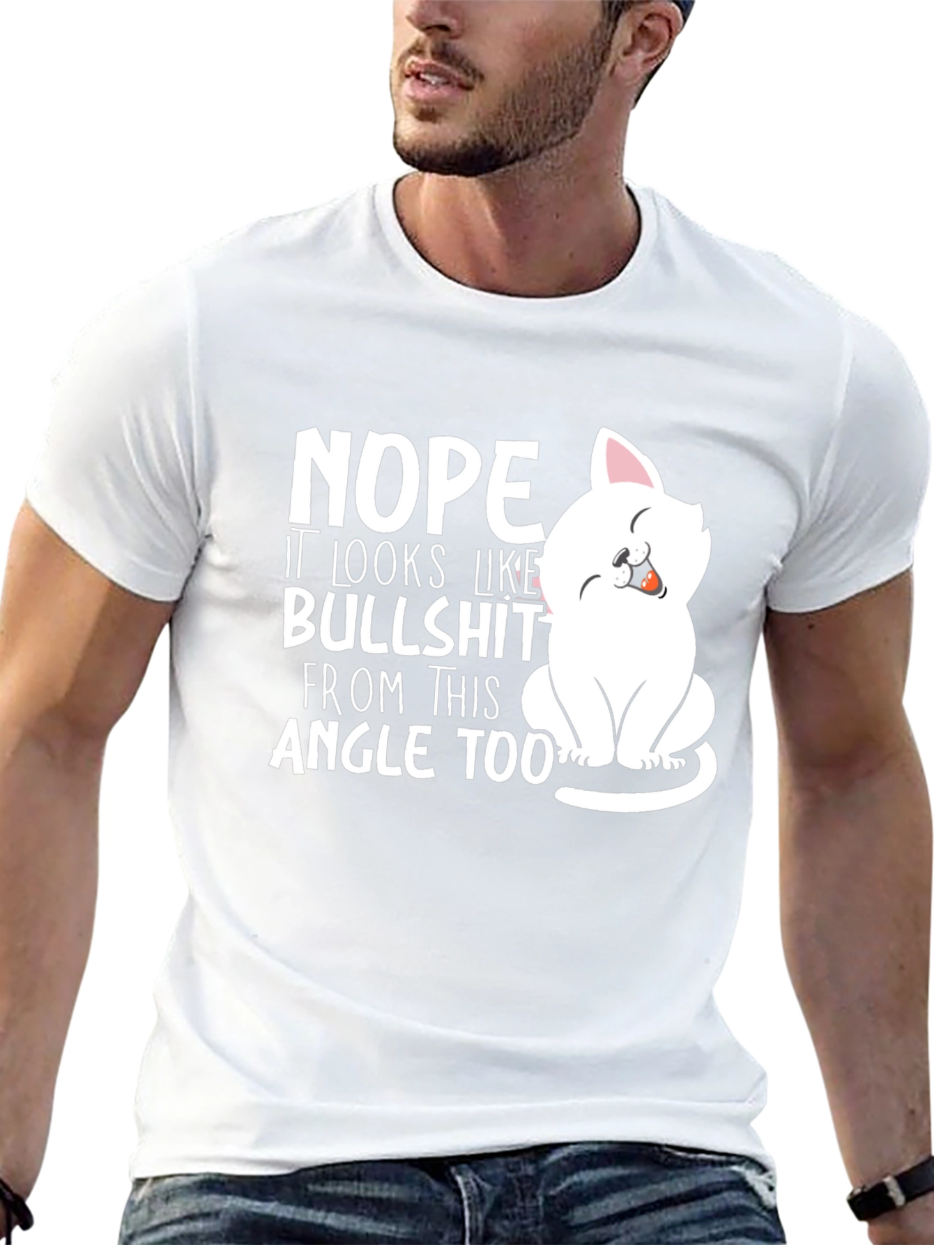Black Funny Cat Graphic T-Shirt - Nope, Sarcastic Humor Tee view 13
