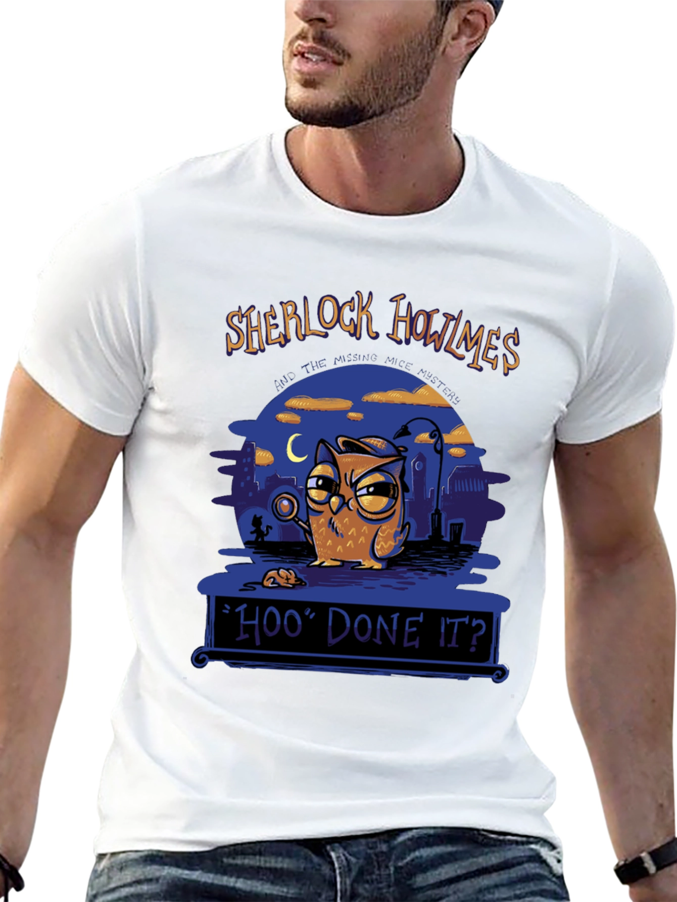 Black Sherlock Howlmes T-Shirt - Owl Detective Tee view 13