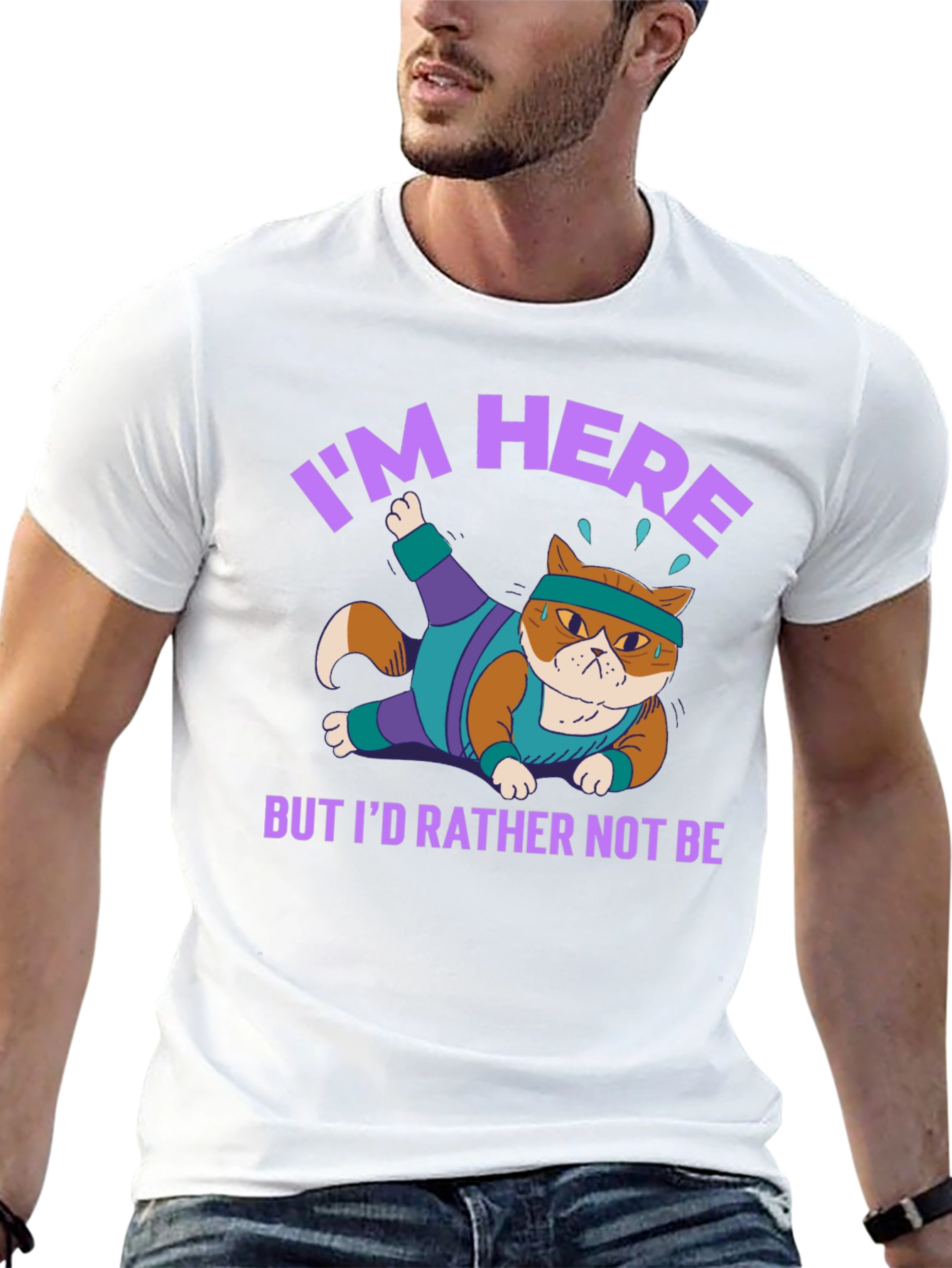 Black Funny Cat Gym T-Shirt I'm Here But I'd Rather Not Be view 13