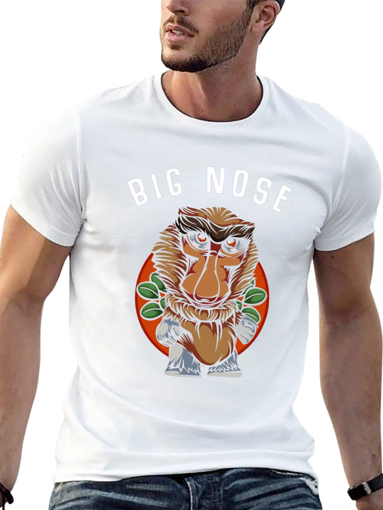 Black Big Nose Monkey Graphic T-Shirt - Unique Humor Tee view 13