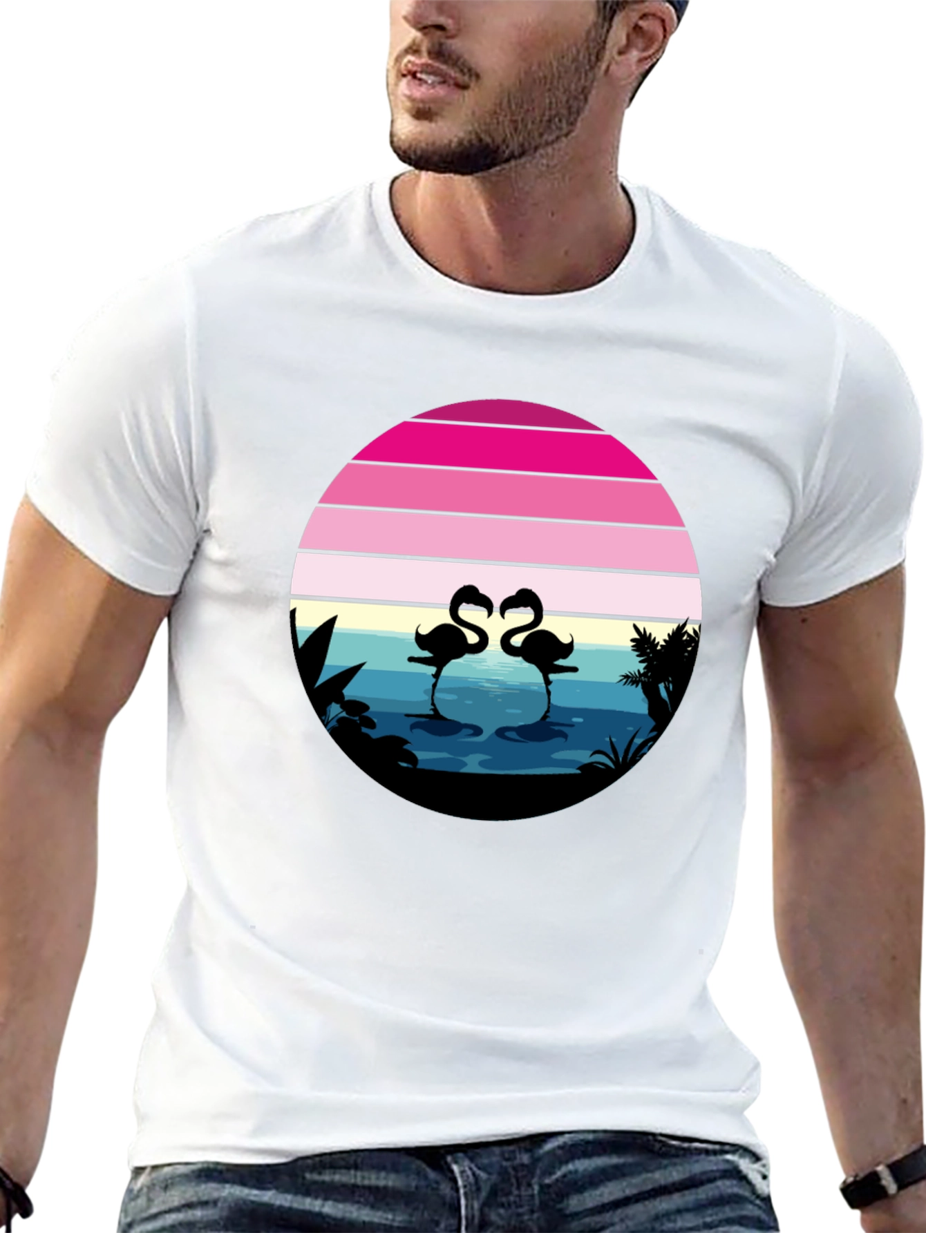 Black Retro Flamingo Sunset Graphic Tee view 13