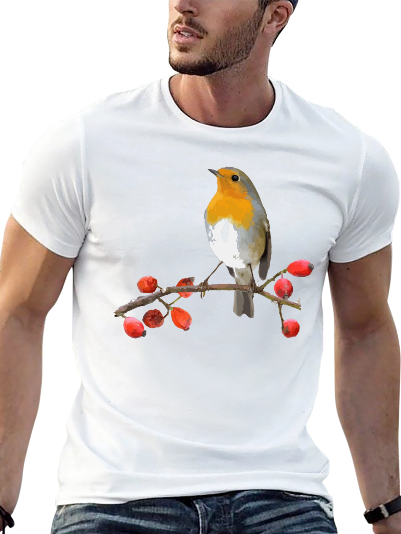 Black Robin Bird on Branch T-Shirt view 13